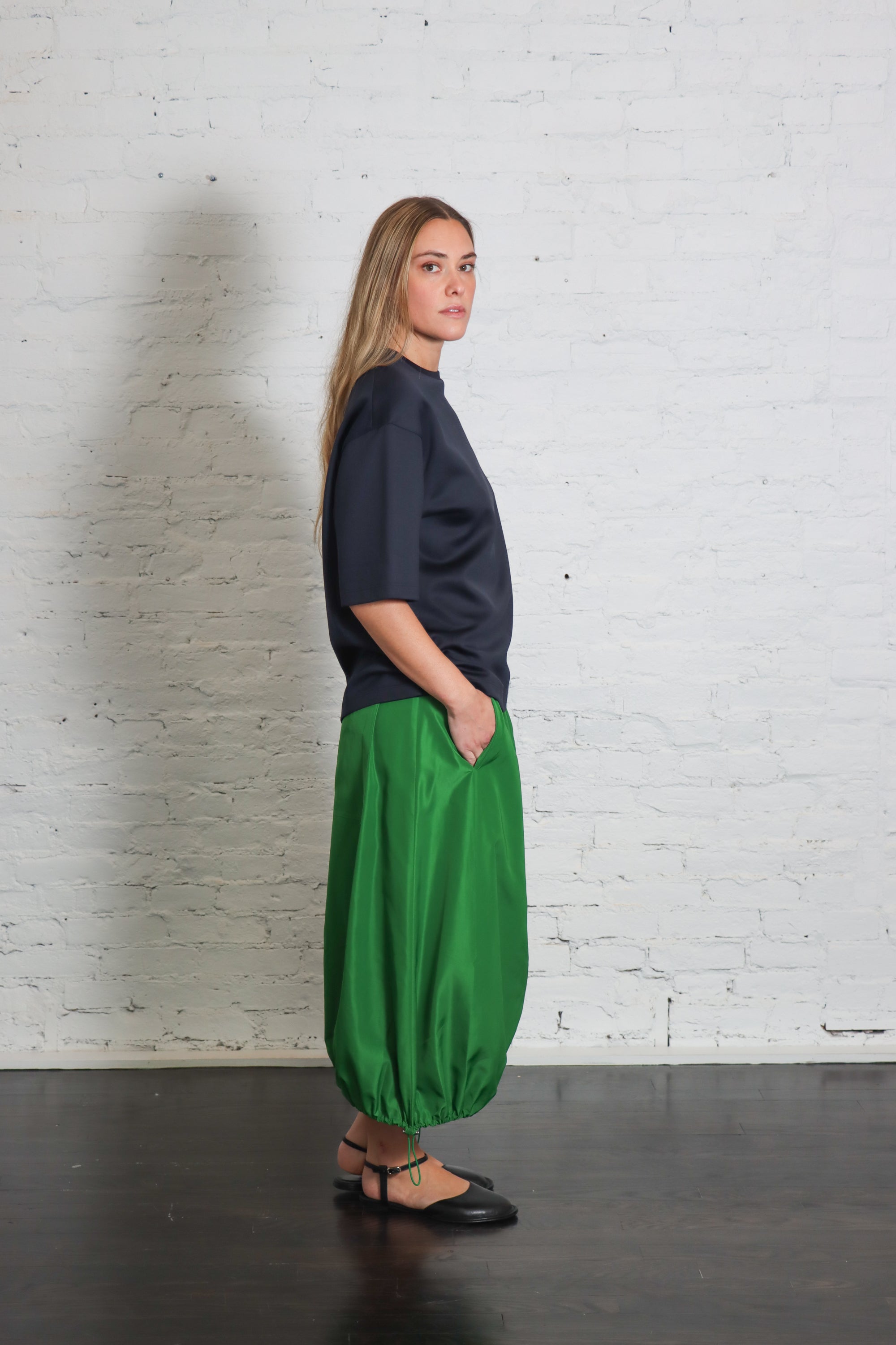 Italian Sporty Nylon Midi Anorak Skirt in Green by Tibi-Tibi-Idlewild-Cincinnati
