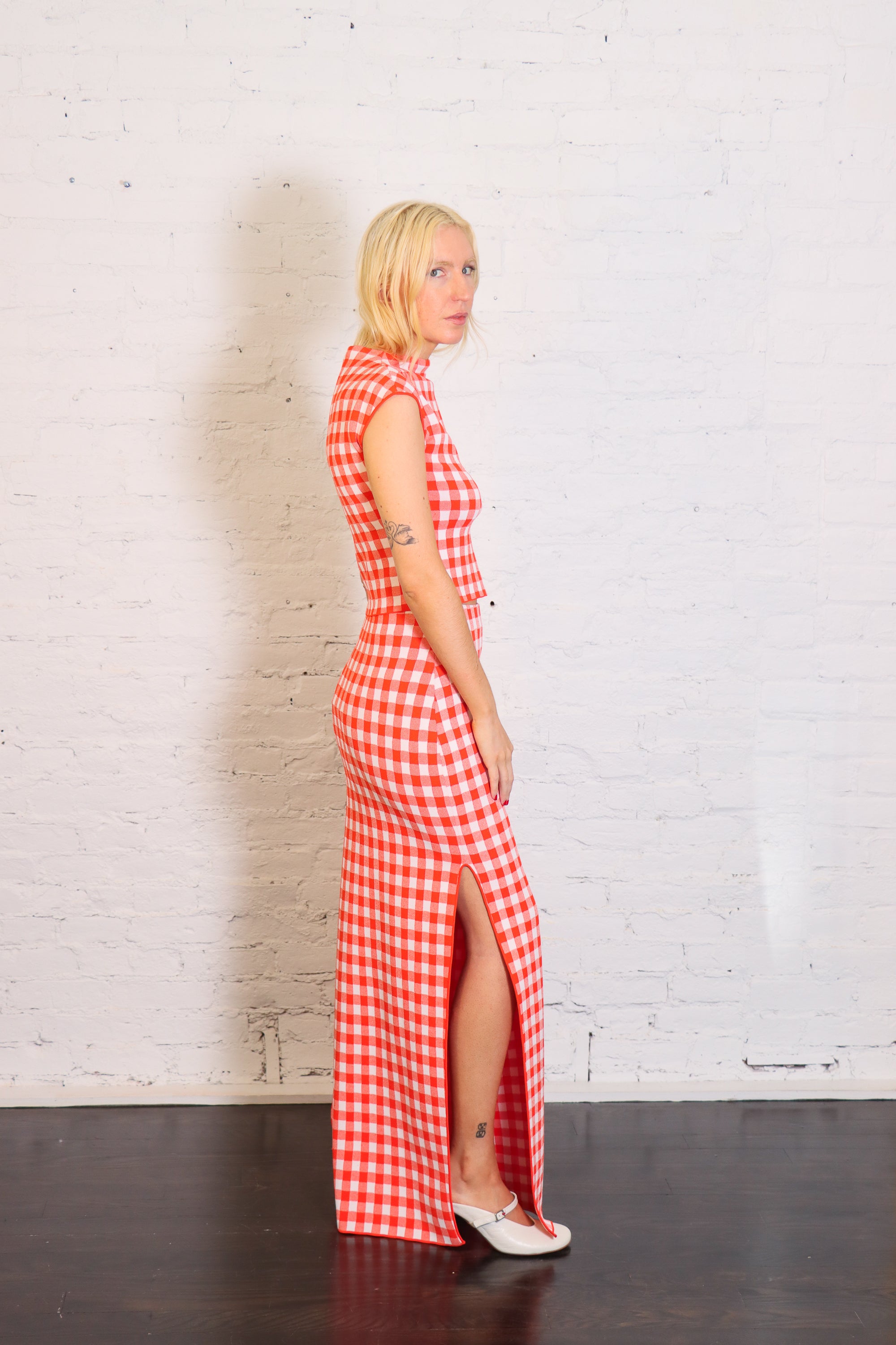 Knitted Fitted Maxi Skirt in Red by A.W.A.K.E. Mode-A.W.A.K.E. Mode-Idlewild-Cincinnati