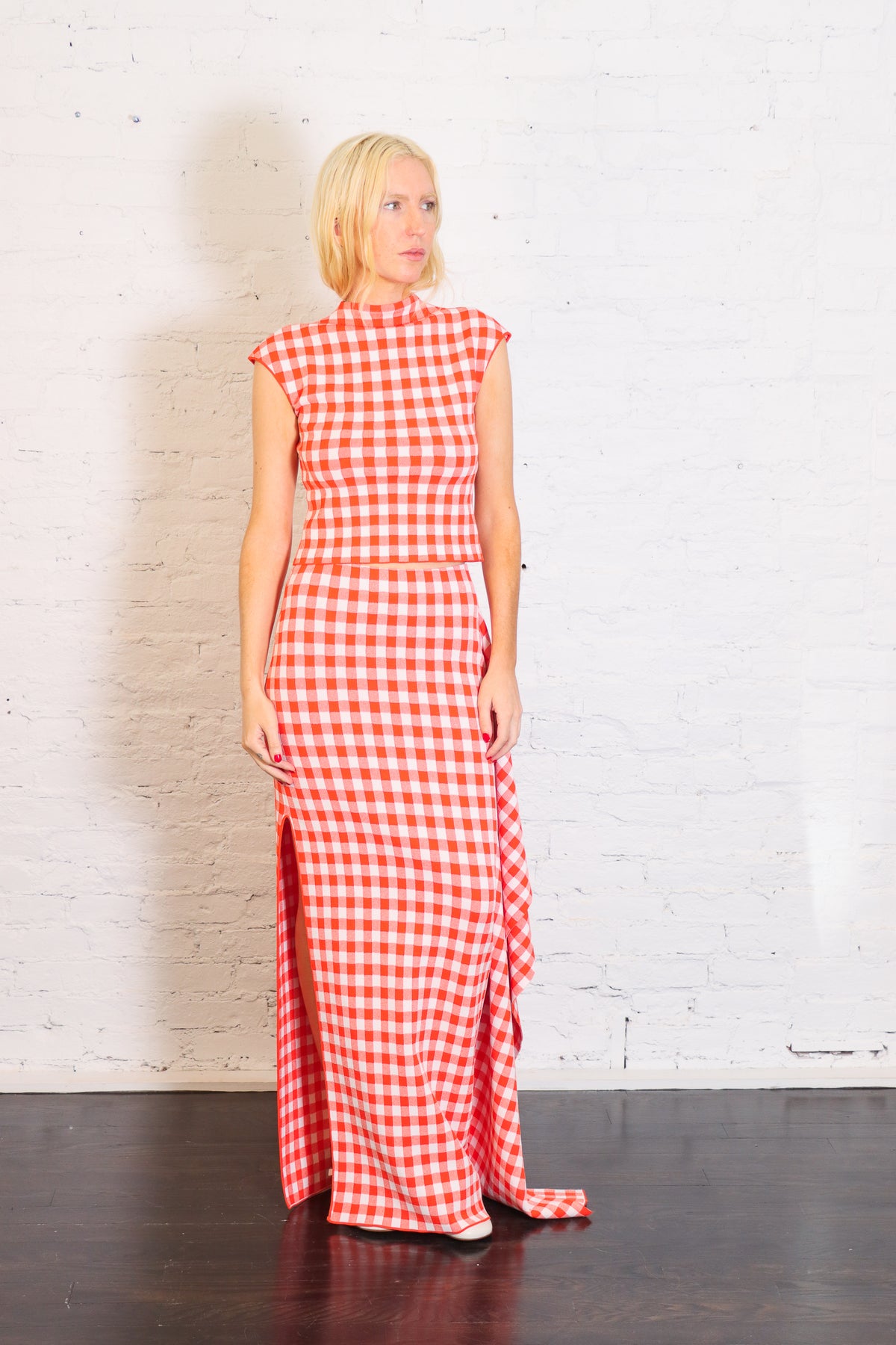 Knitted Fitted Maxi Skirt in Red by A.W.A.K.E. Mode-A.W.A.K.E. Mode-Idlewild-Cincinnati