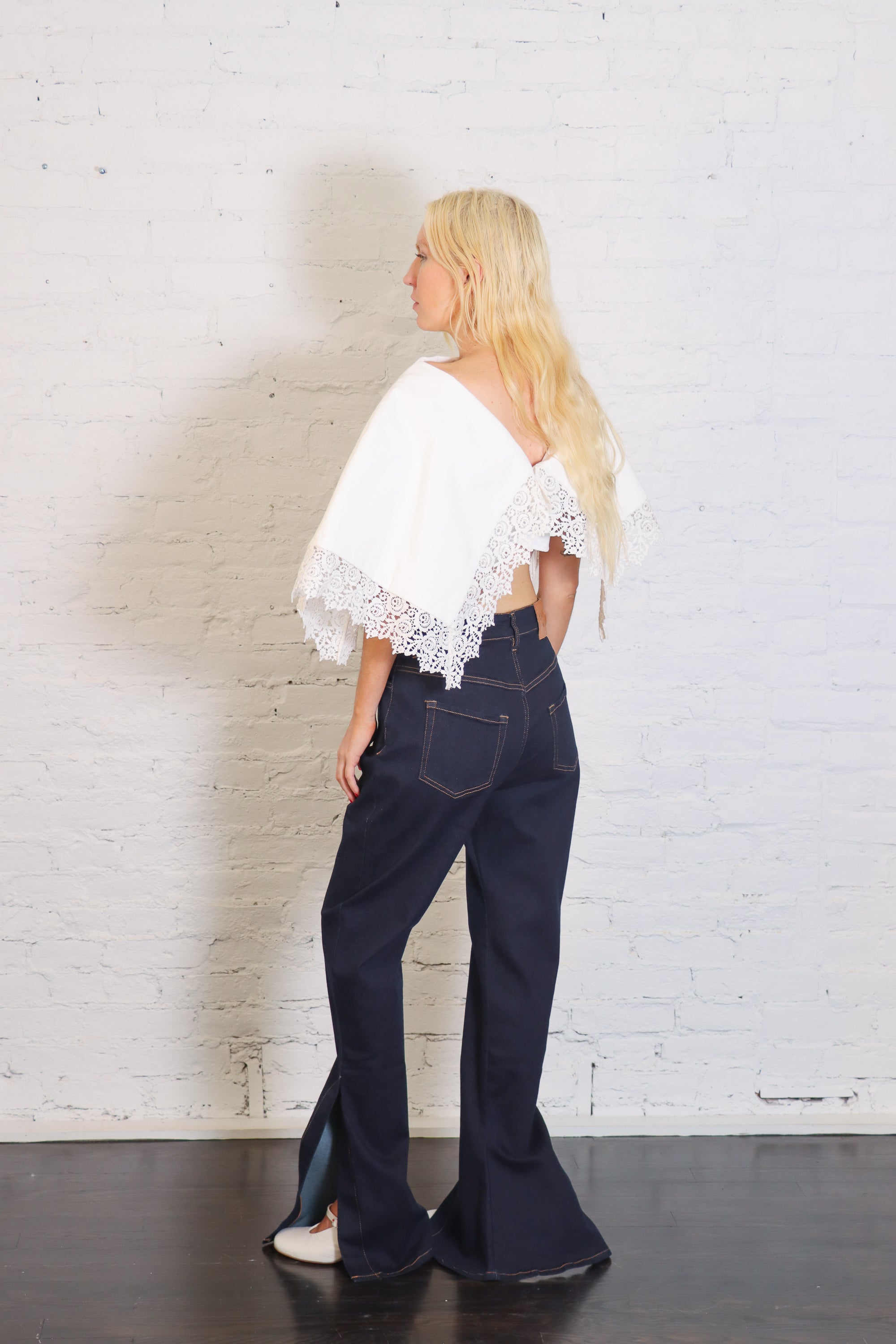 Lace Trimmed Big Collar Top in Off White by A.W.A.K.E. Mode-A.W.A.K.E. Mode-Idlewild-Cincinnati
