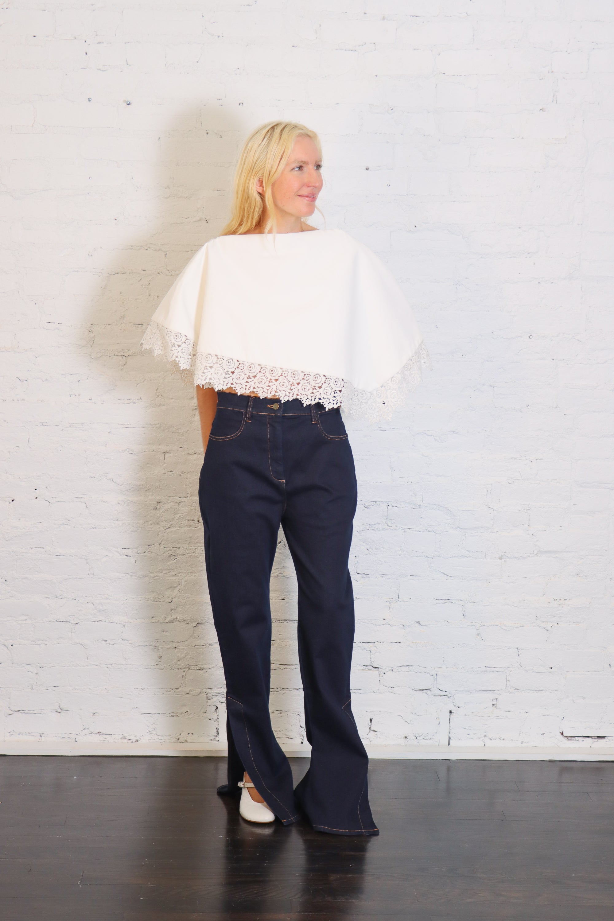 Lace Trimmed Big Collar Top in Off White by A.W.A.K.E. Mode-A.W.A.K.E. Mode-Idlewild-Cincinnati