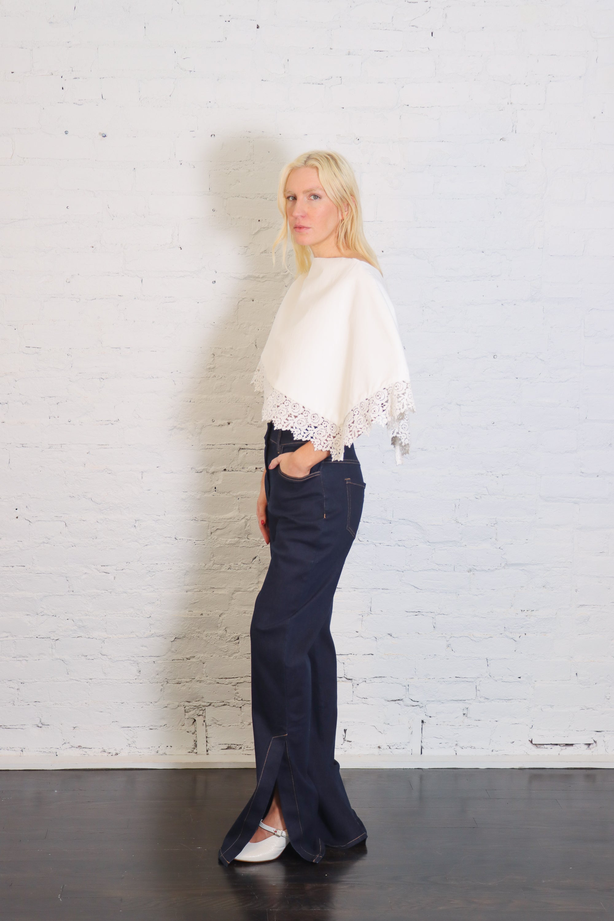 Lace Trimmed Big Collar Top in Off White by A.W.A.K.E. Mode-A.W.A.K.E. Mode-Idlewild-Cincinnati