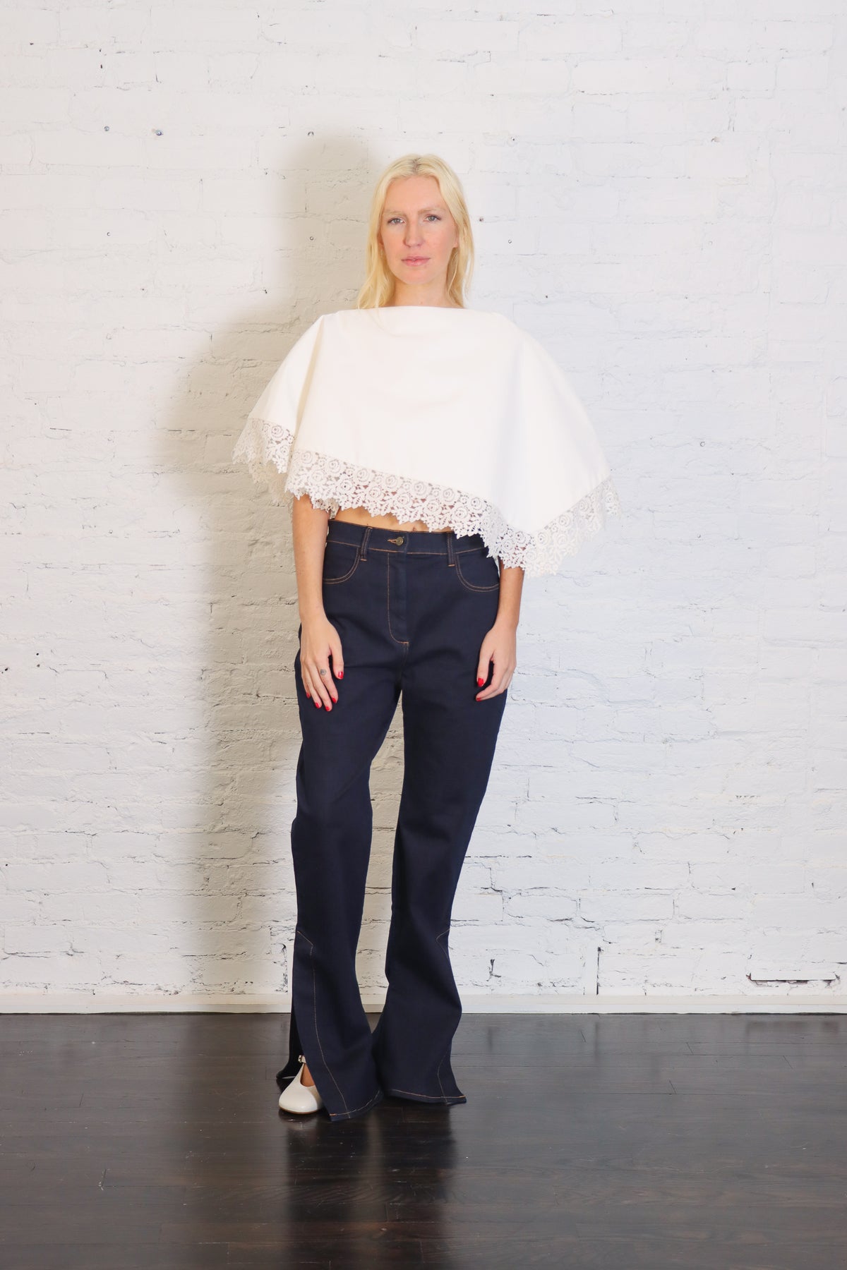 Lace Trimmed Big Collar Top in Off White by A.W.A.K.E. Mode-A.W.A.K.E. Mode-Idlewild-Cincinnati