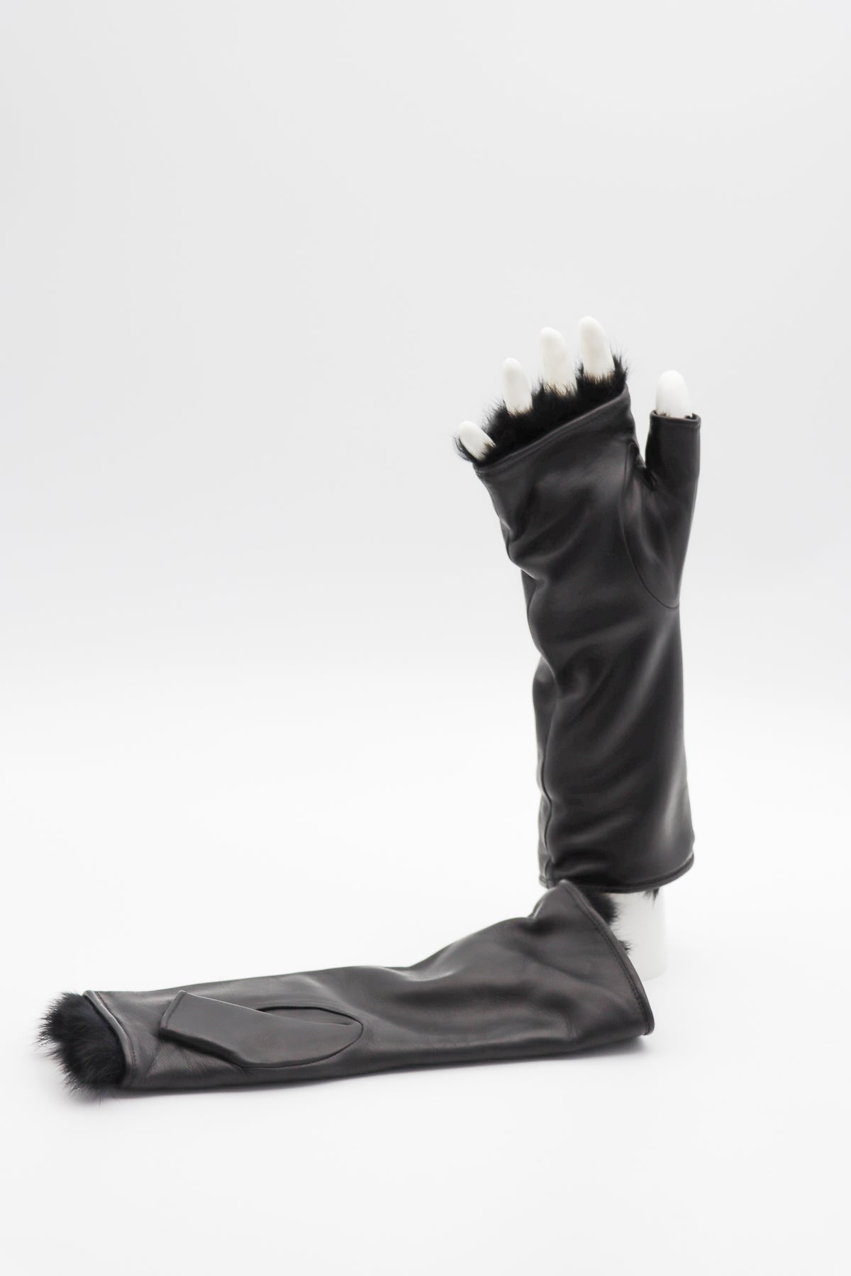 Lambskin Rabbit Lined Fingerless Gloves in Black by Gloves Forino 1899-Gloves Forino 1899-Idlewild-Cincinnati