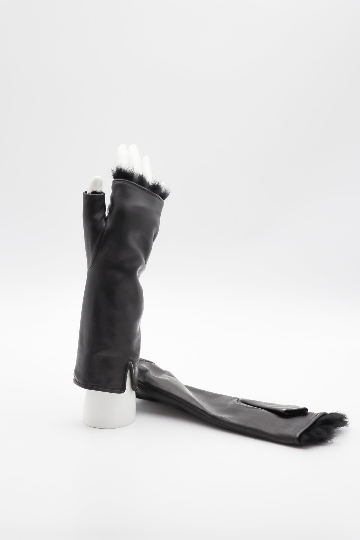 Lambskin Rabbit Lined Fingerless Gloves in Black by Gloves Forino 1899-Gloves Forino 1899-Idlewild-Cincinnati