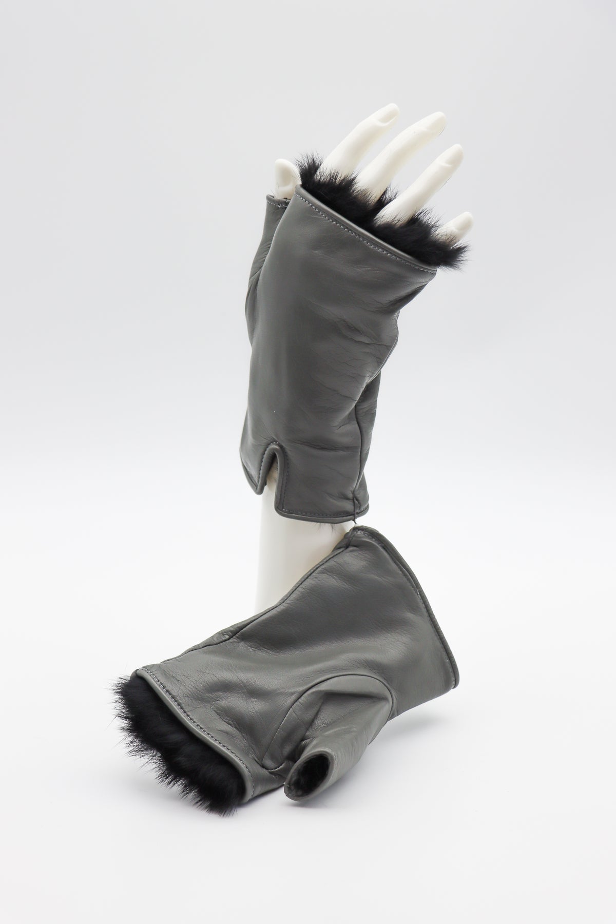 Lambskin Rabbit Lined Fingerless Gloves in Charcoal by Gloves Forino 1899-Gloves Forino 1899-Idlewild-Cincinnati