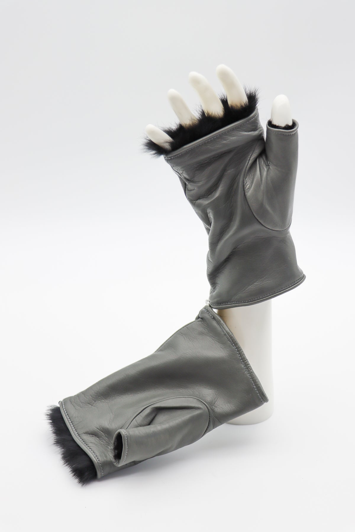 Lambskin Rabbit Lined Fingerless Gloves in Charcoal by Gloves Forino 1899-Gloves Forino 1899-Idlewild-Cincinnati
