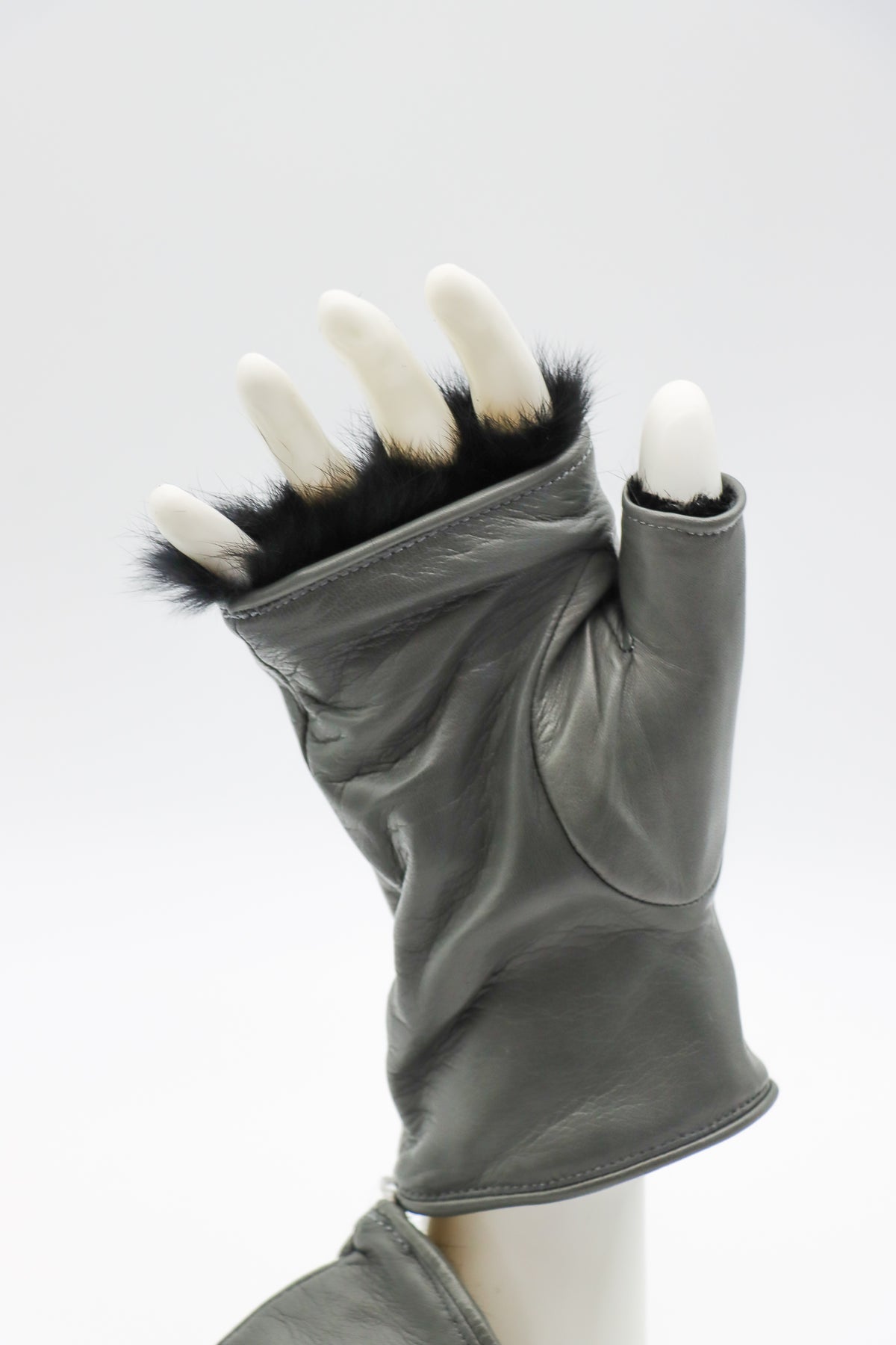 Lambskin Rabbit Lined Fingerless Gloves in Charcoal by Gloves Forino 1899-Gloves Forino 1899-Idlewild-Cincinnati