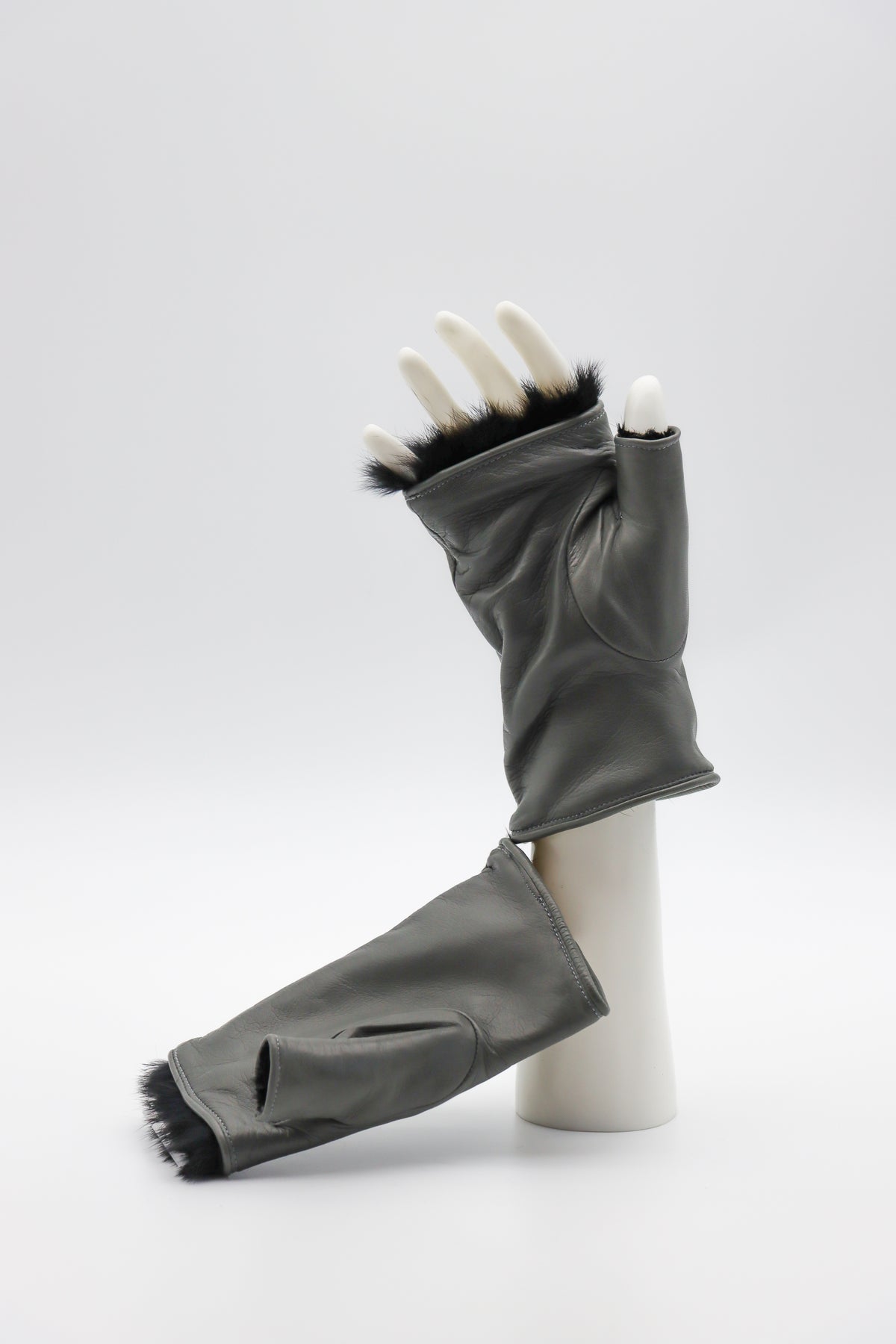 Lambskin Rabbit Lined Fingerless Gloves in Charcoal by Gloves Forino 1899-Gloves Forino 1899-Idlewild-Cincinnati