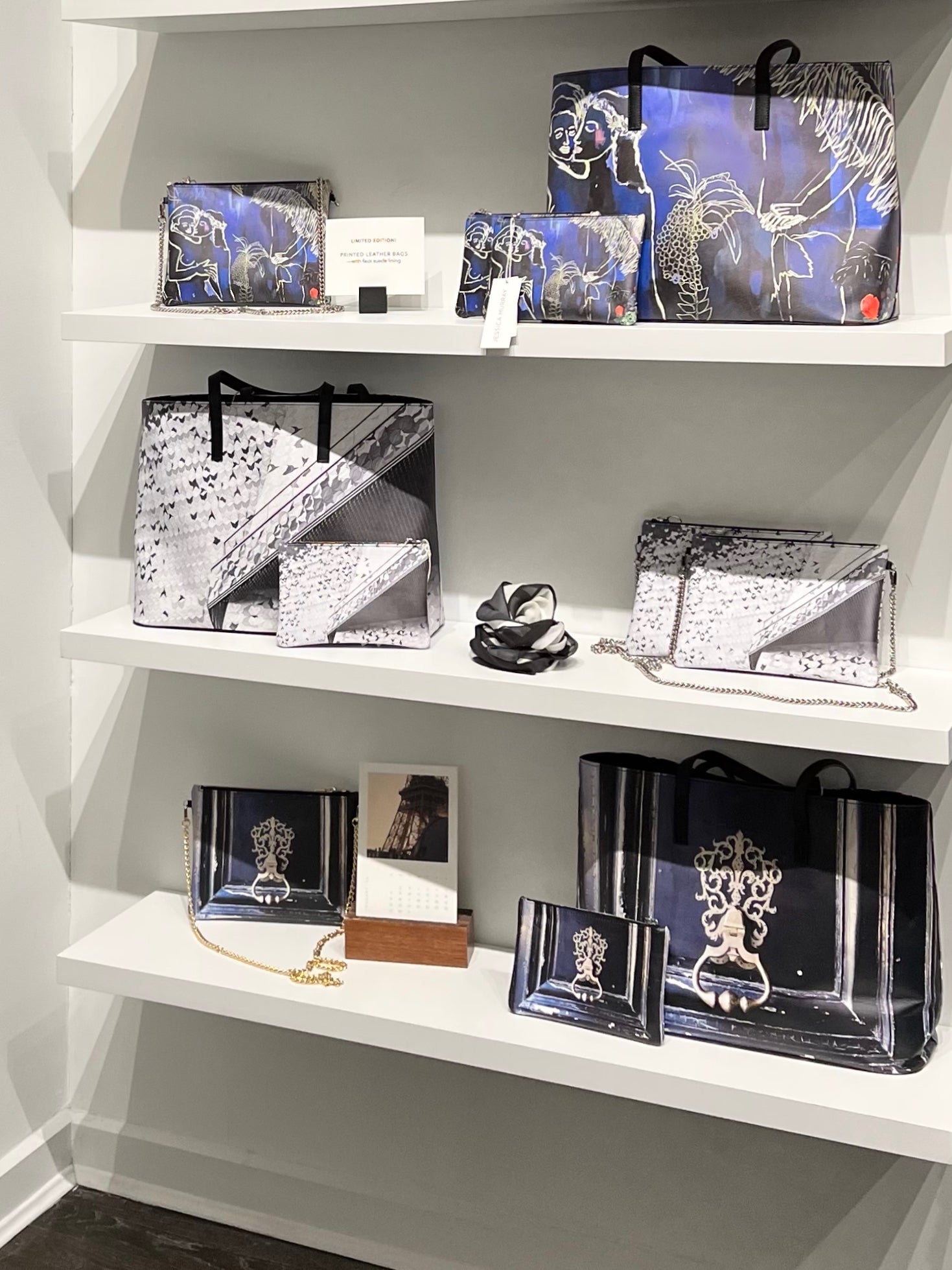 Leather Crossbody Bag in Black Parisian Door by Jessica Murray-Idlewild