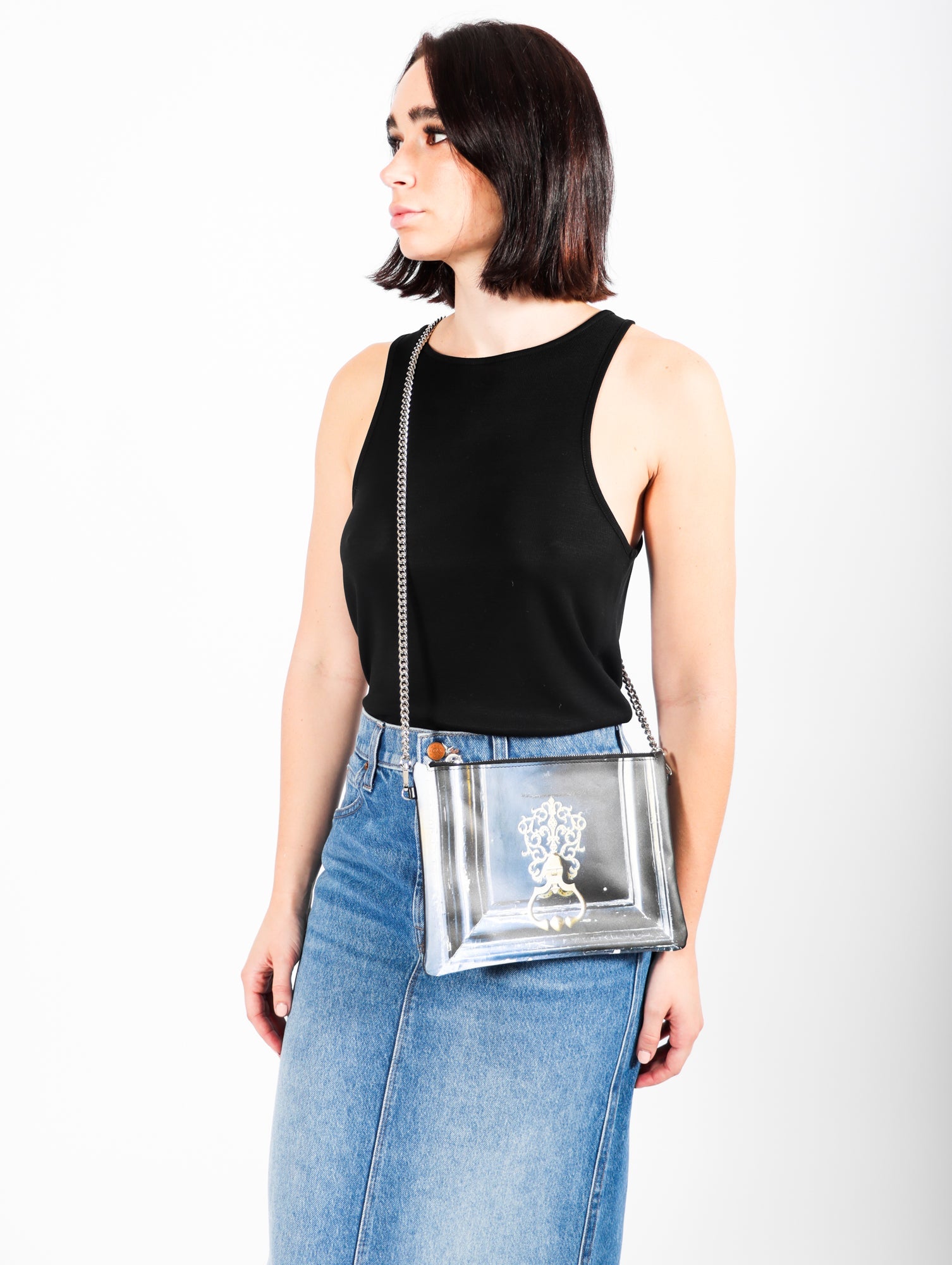 Leather Crossbody Bag in Black Parisian Door by Jessica Murray-Idlewild