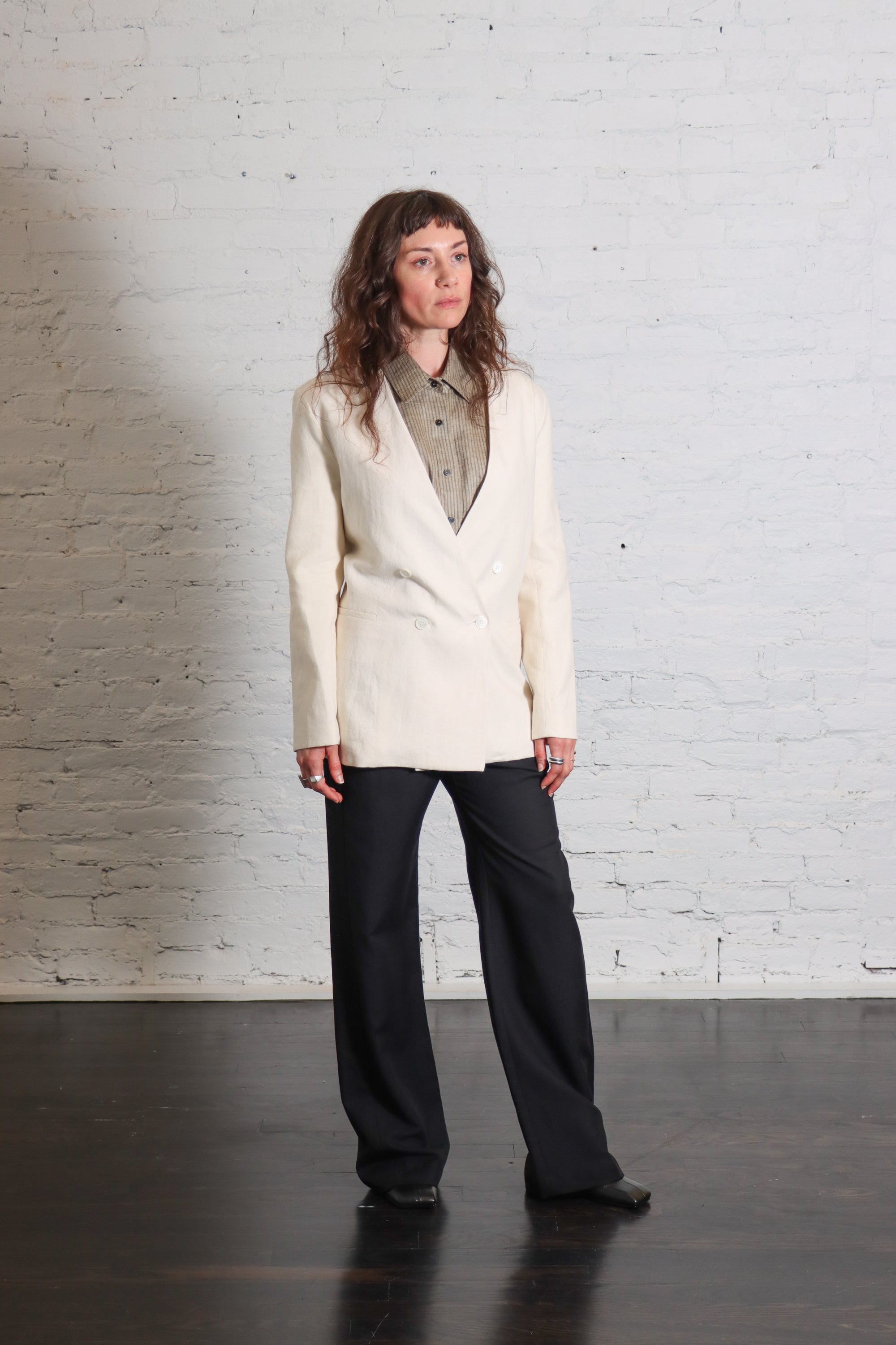 Linen Double Breasted Jacket in Ecru by Enza Costa-Enza Costa-Idlewild-Cincinnati