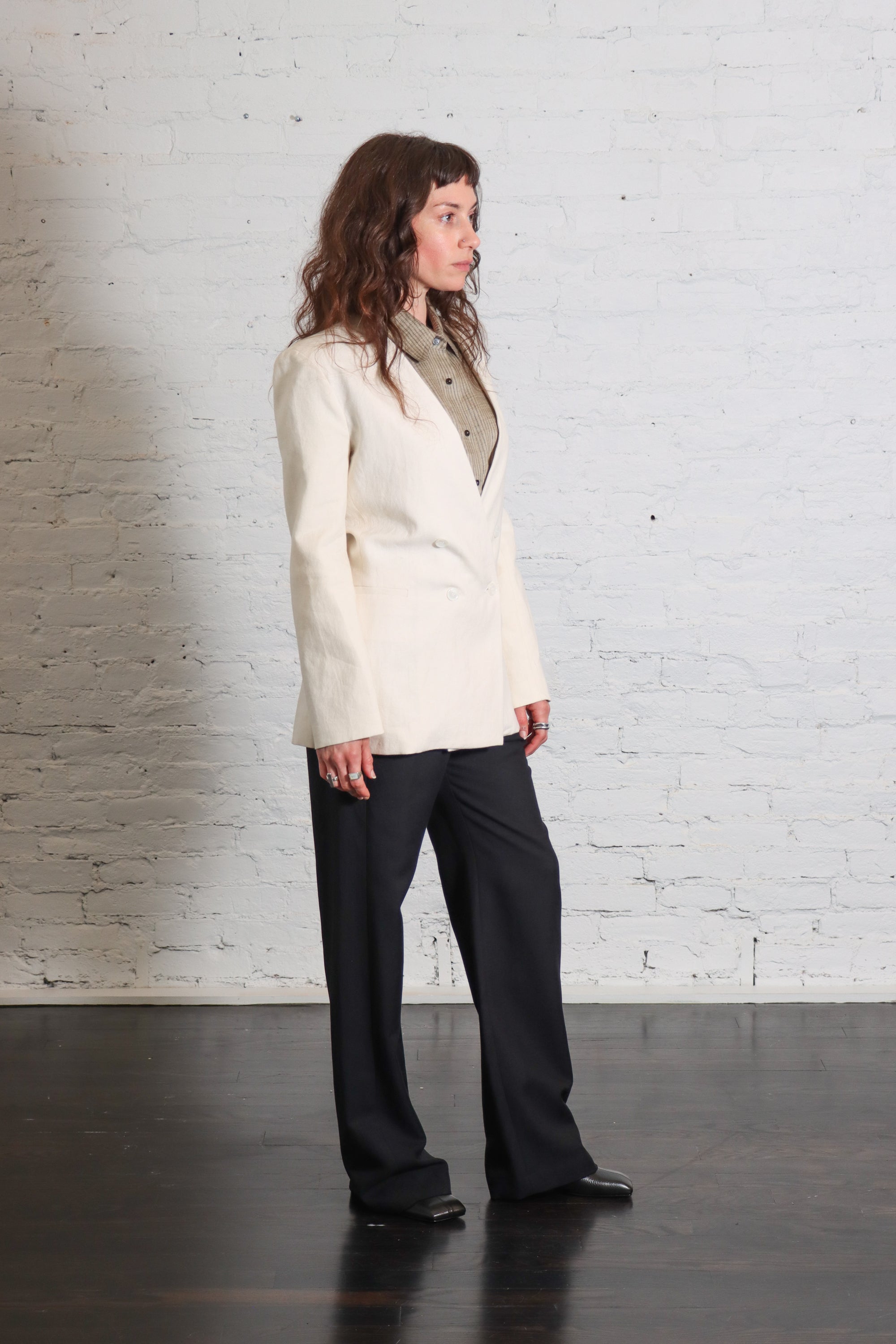 Linen Double Breasted Jacket in Ecru by Enza Costa-Enza Costa-Idlewild-Cincinnati