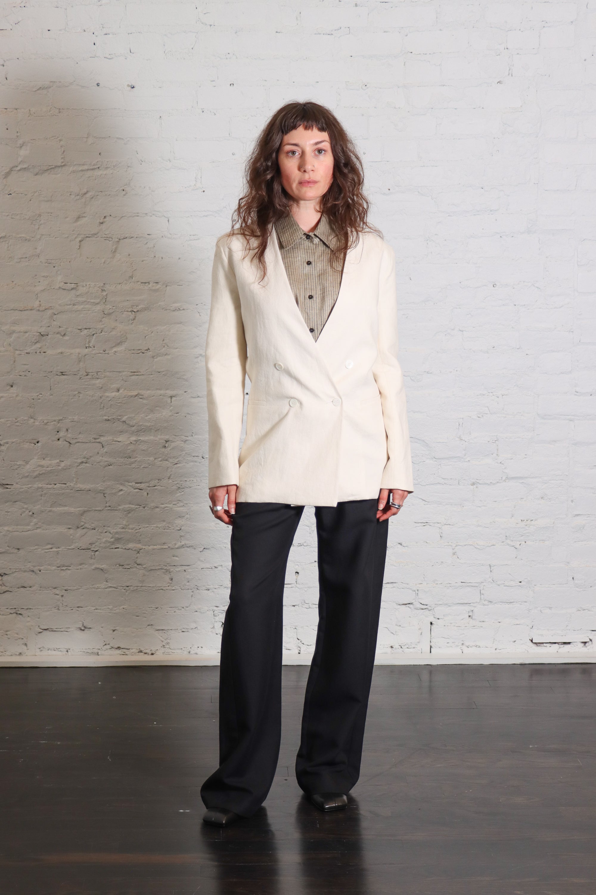 Linen Double Breasted Jacket in Ecru by Enza Costa-Enza Costa-Idlewild-Cincinnati