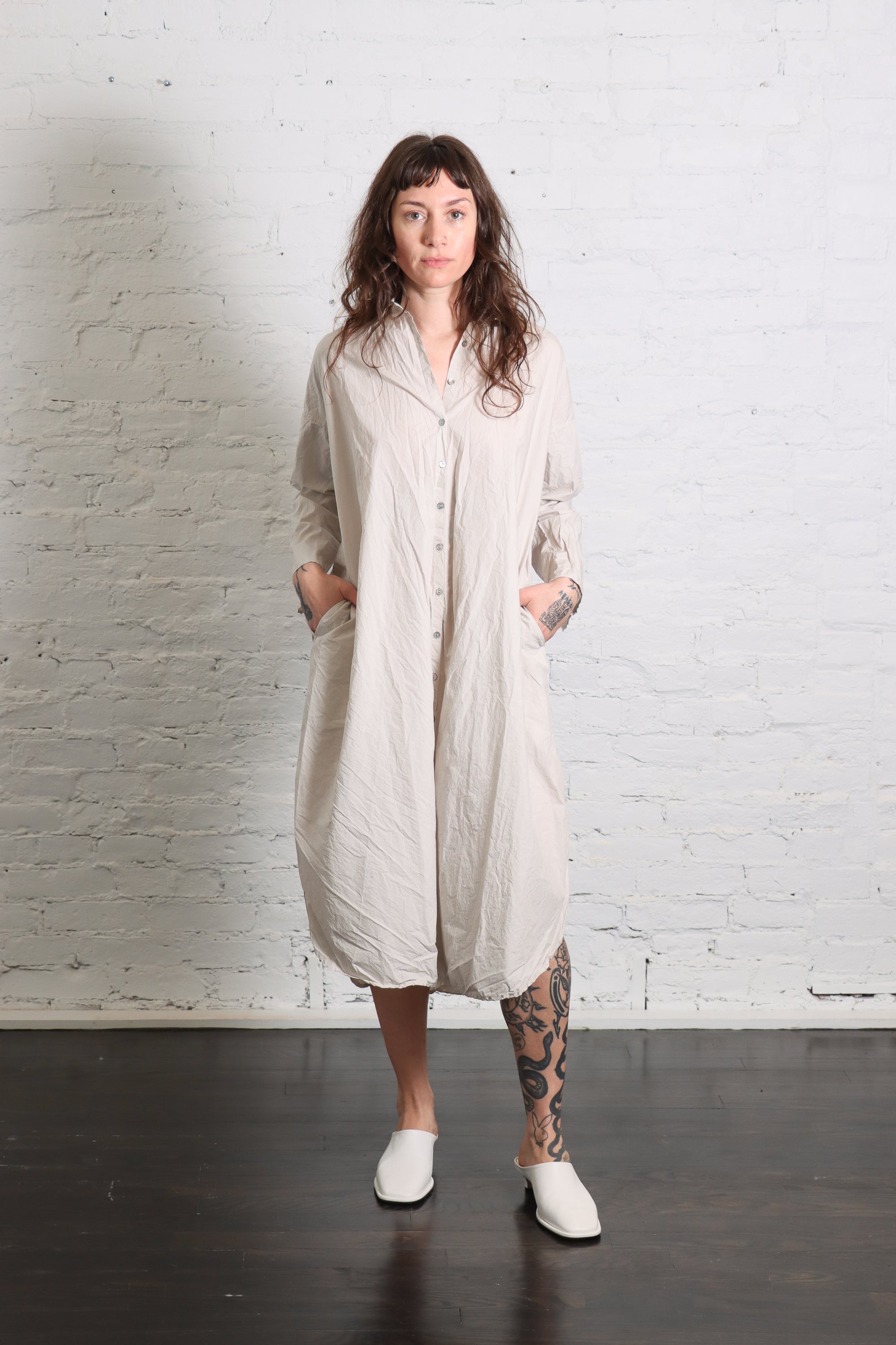 Long Shirt Dress TC in Pebble by Album Di Famiglia Idlewild Long Shirt Dress TC in Pebble by Album Di Famiglia Idlewild