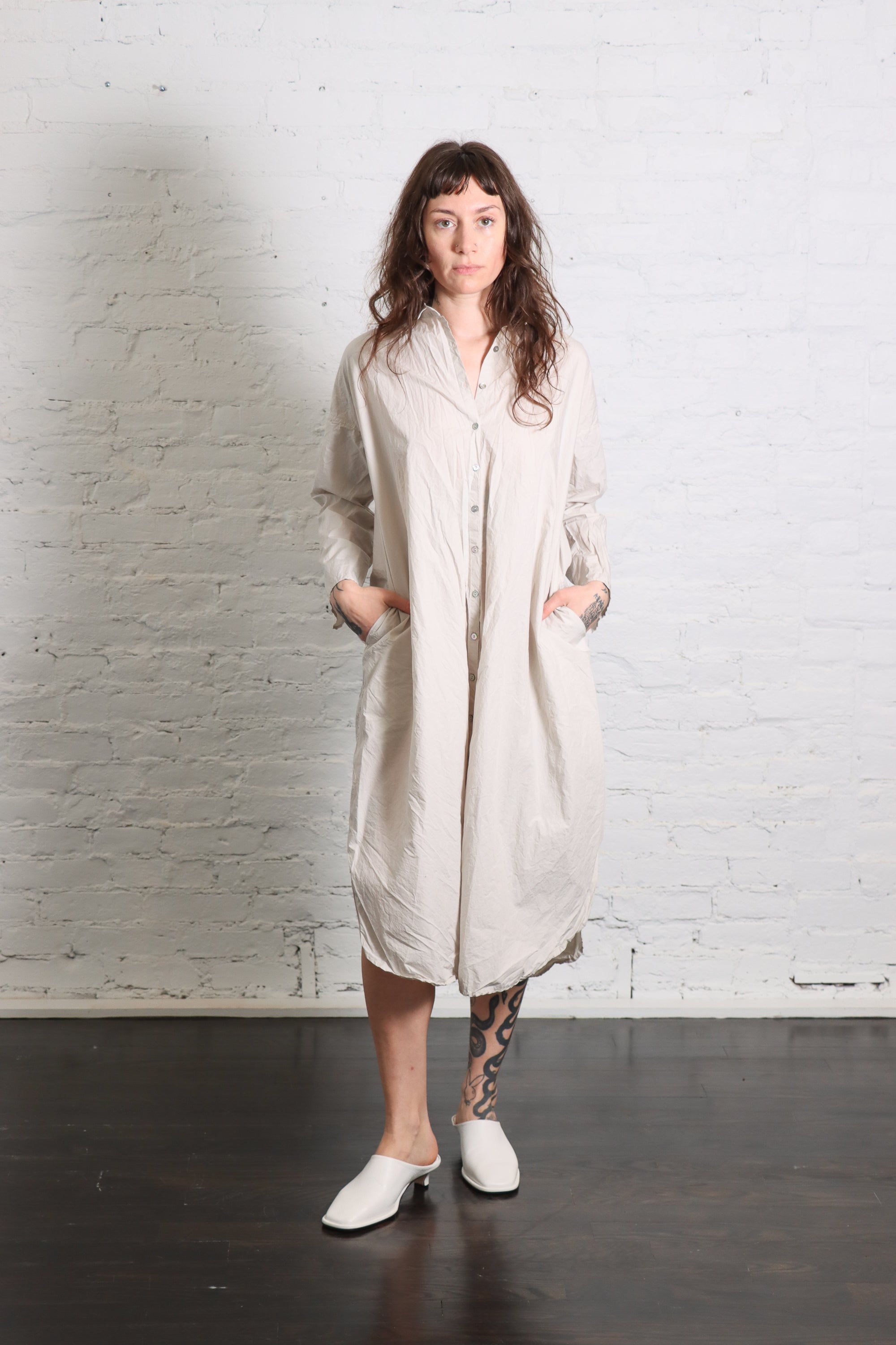 Long Shirt Dress TC in Pebble by Album Di Famiglia-Album Di Famiglia-Idlewild-Cincinnati