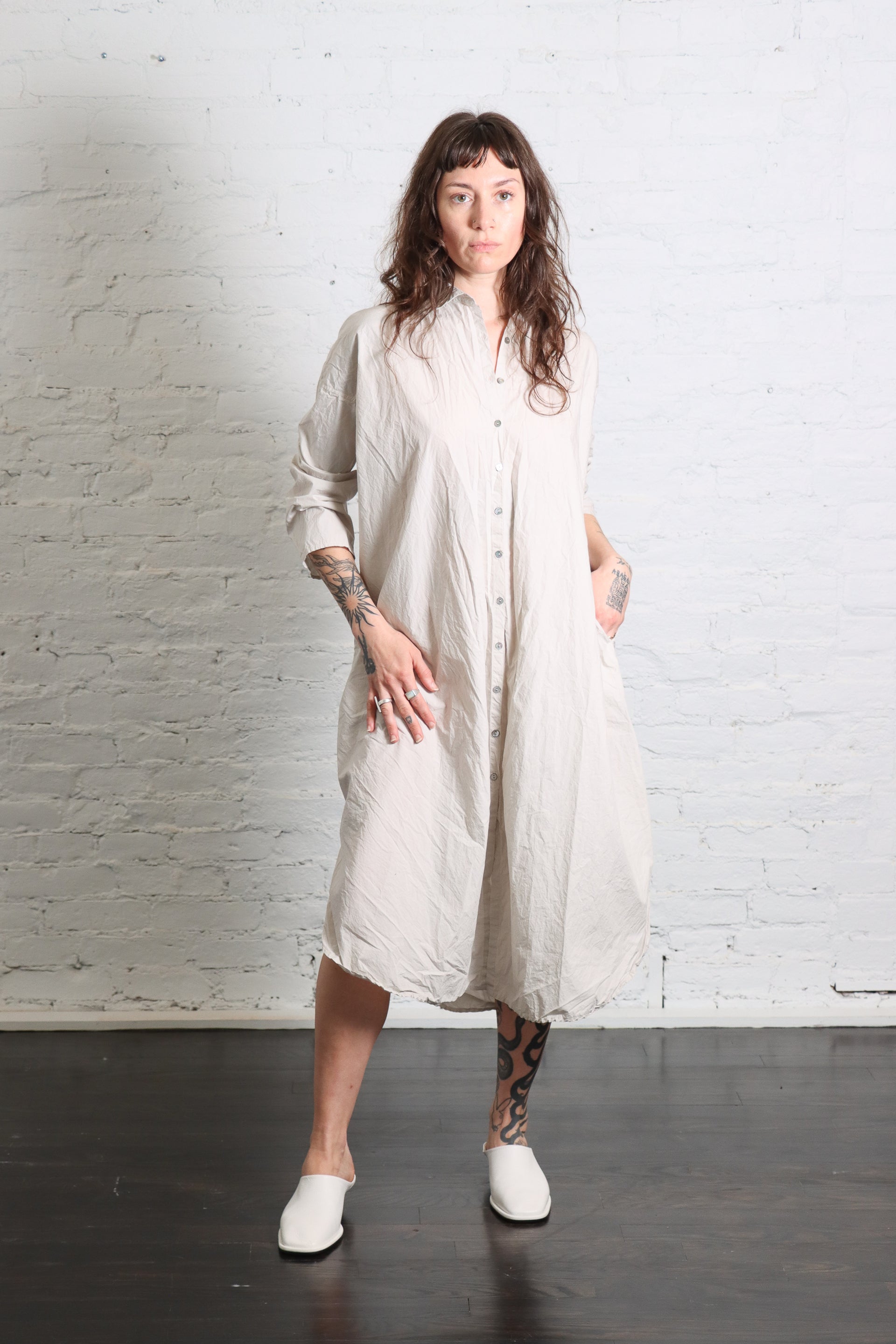 Long Shirt Dress TC in Pebble by Album Di Famiglia Idlewild Long Shirt Dress TC in Pebble by Album Di Famiglia Idlewild