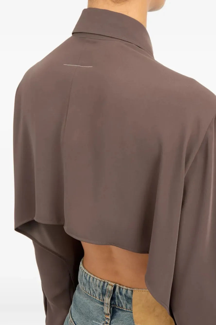 Long Sleeved Tunic Shirt in Brown by MM6 Maison Margiela-Tops-MM6-Idlewild