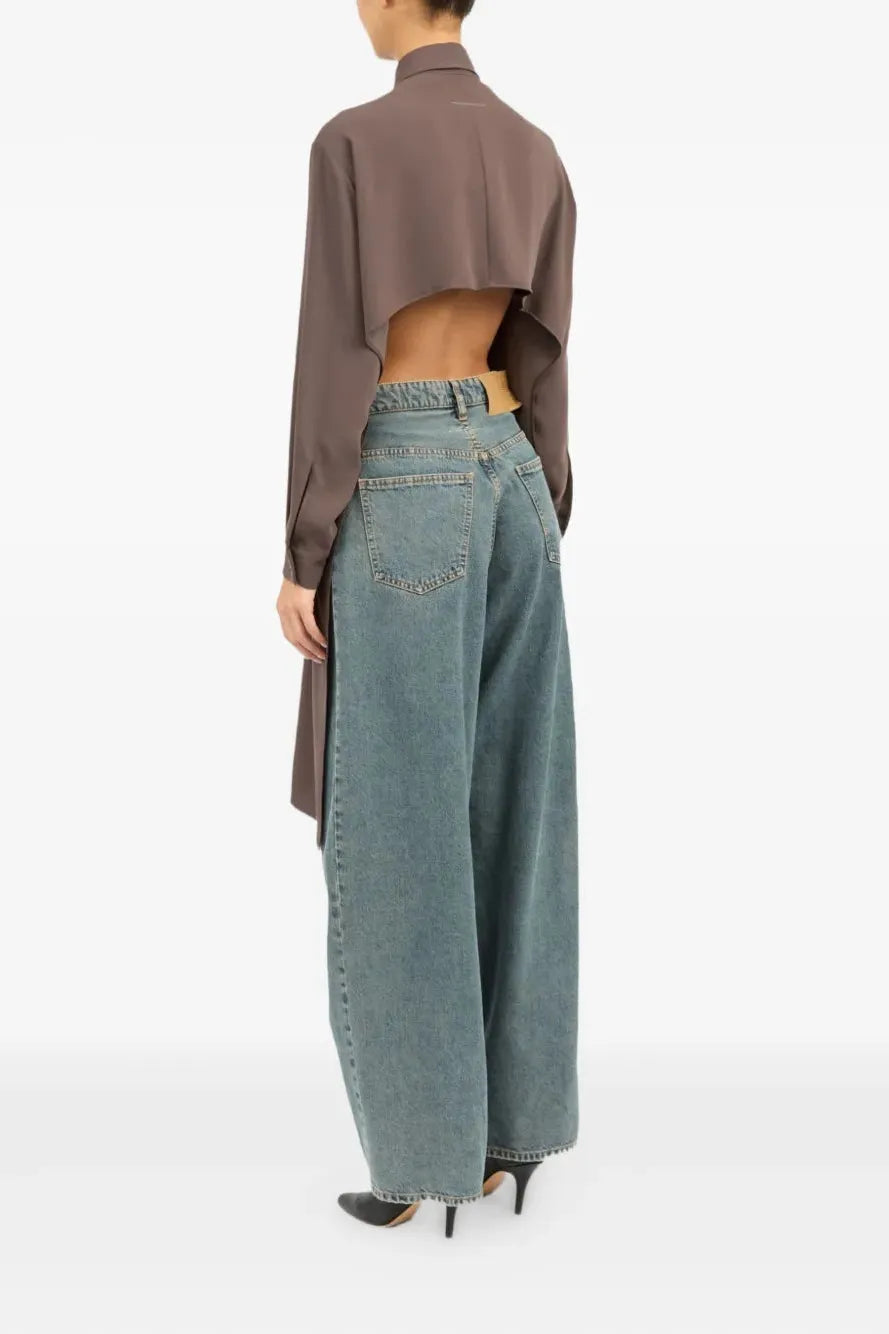 Long Sleeved Tunic Shirt in Brown by MM6 Maison Margiela-Tops-MM6-Idlewild