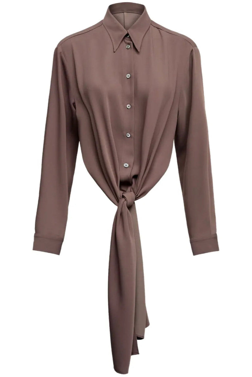 Long Sleeved Tunic Shirt in Brown by MM6 Maison Margiela-Tops-MM6-Idlewild