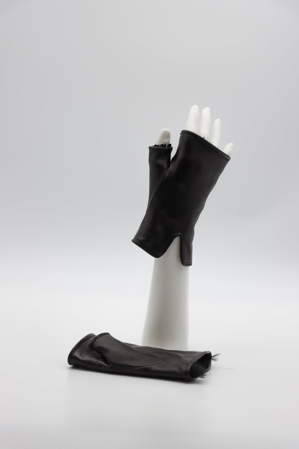 Longer Lambskin Rabbit Lined Fingerless Gloves in Black by Gloves Forino 1899-Gloves Forino 1899-Idlewild-Cincinnati