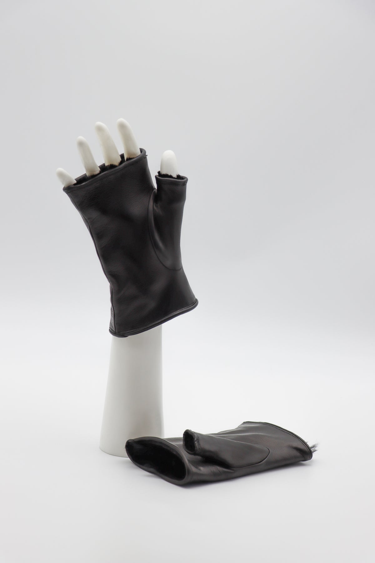 Longer Lambskin Rabbit Lined Fingerless Gloves in Black by Gloves Forino 1899-Gloves Forino 1899-Idlewild-Cincinnati