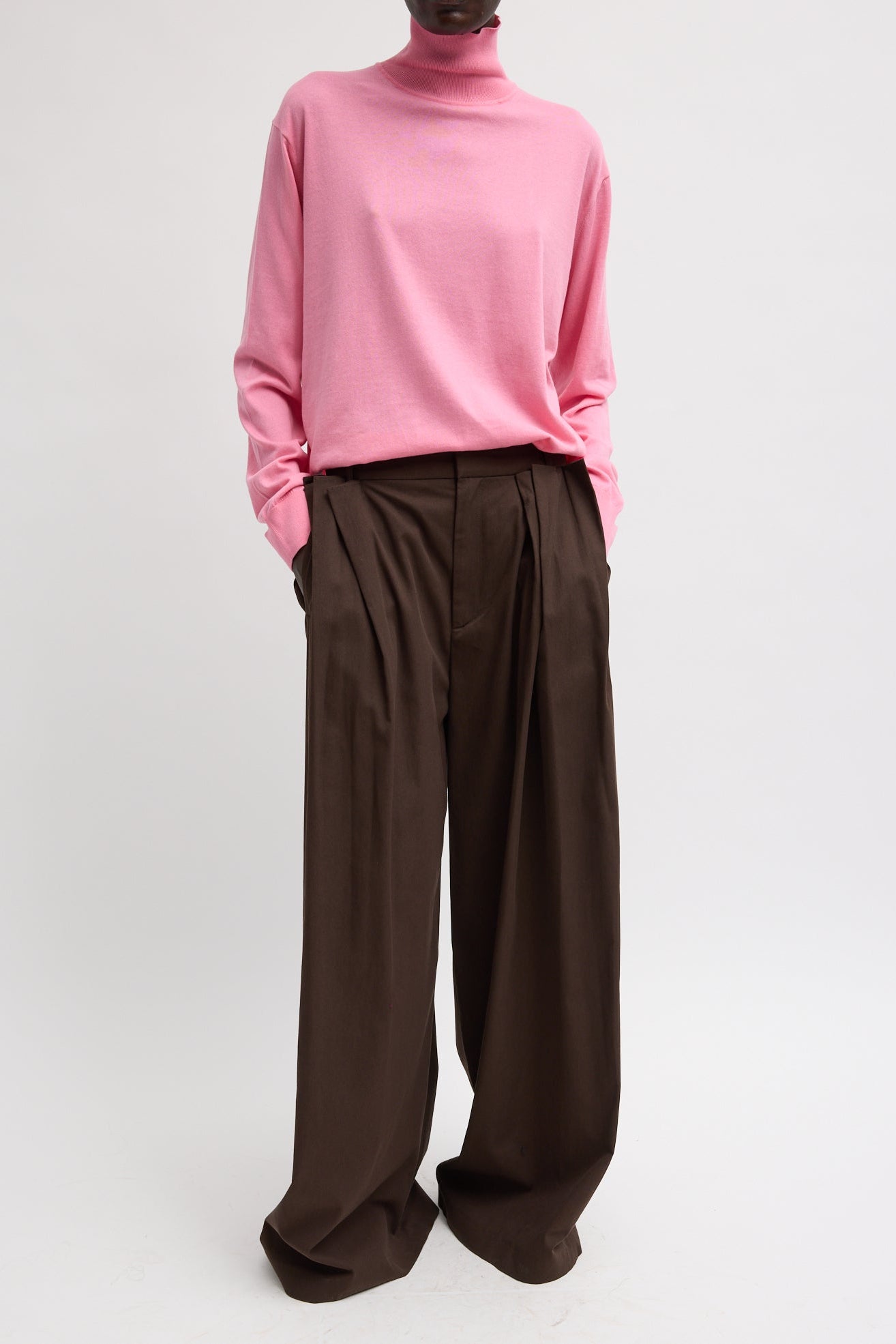 LUXE SPRING TWILL TUCKED PLEATED WIDE LEG TROUSER