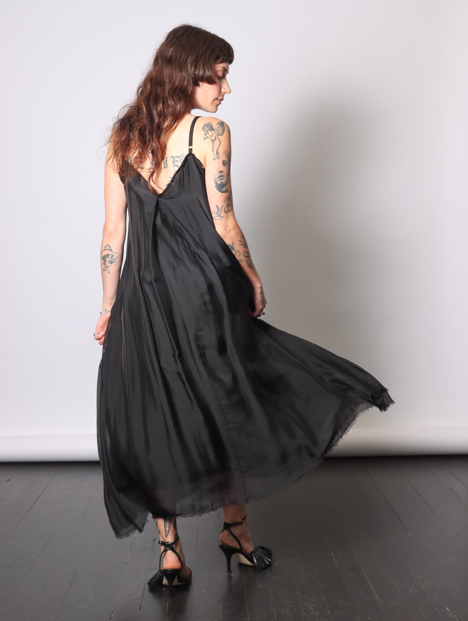 Maxi Slip Dress in Black by Sanctamuerte-Dresses-SANCTAMUERTE-Idlewild