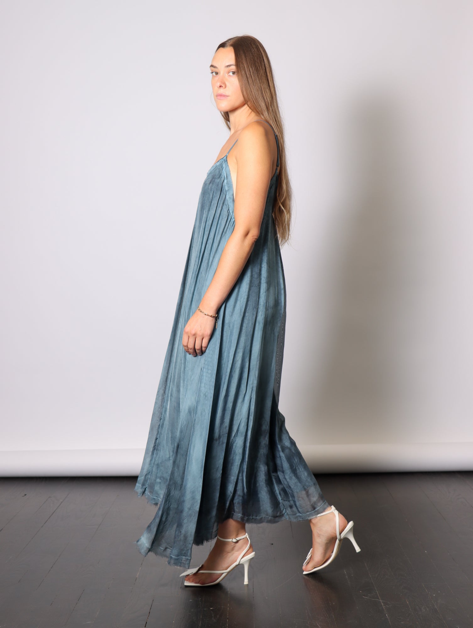 Maxi Slip Dress in Blue Matisse by Sanctamuerte-Dresses-SANCTAMUERTE-Idlewild