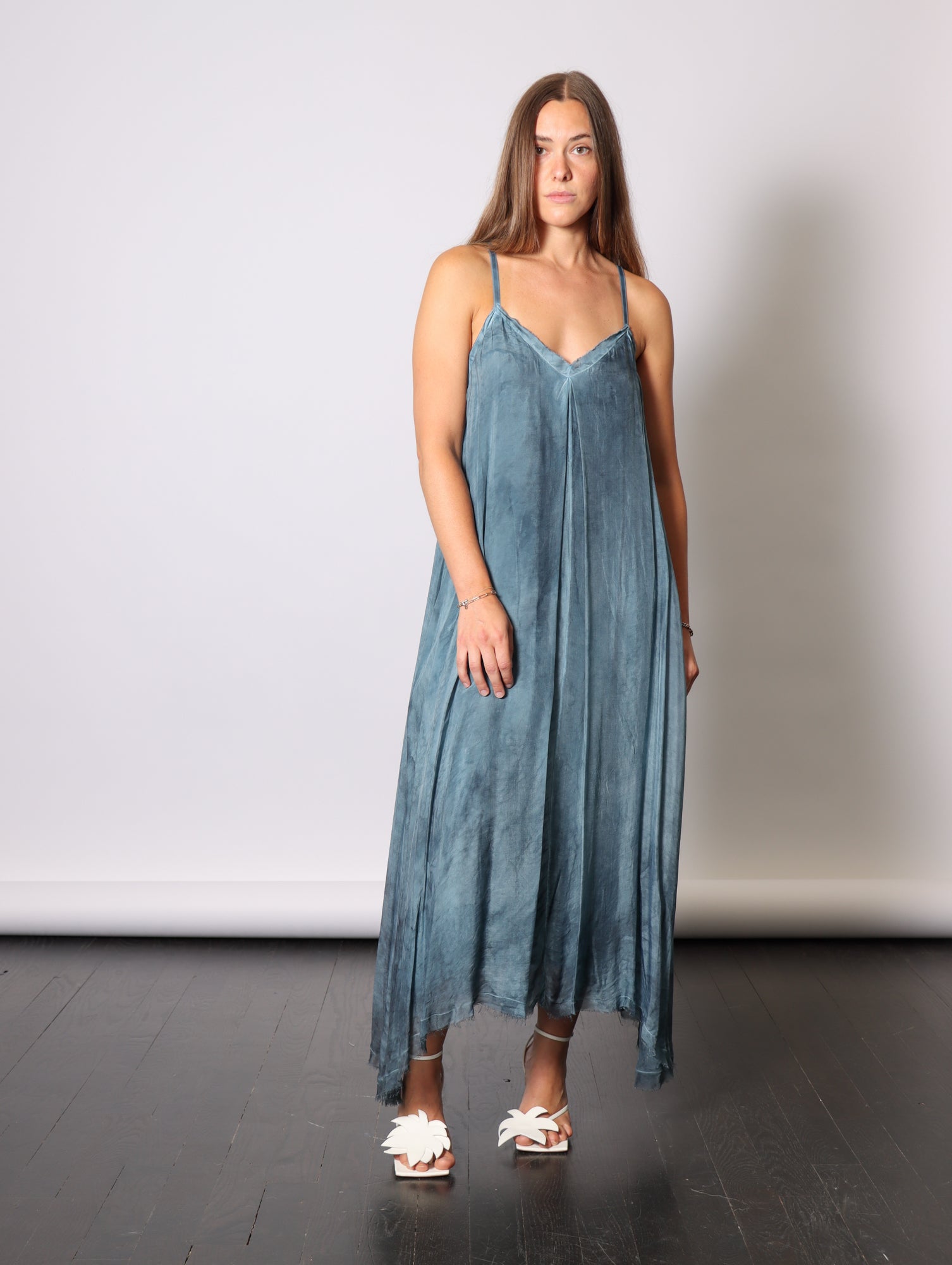 Maxi Slip Dress in Blue Matisse by Sanctamuerte-Dresses-SANCTAMUERTE-Idlewild