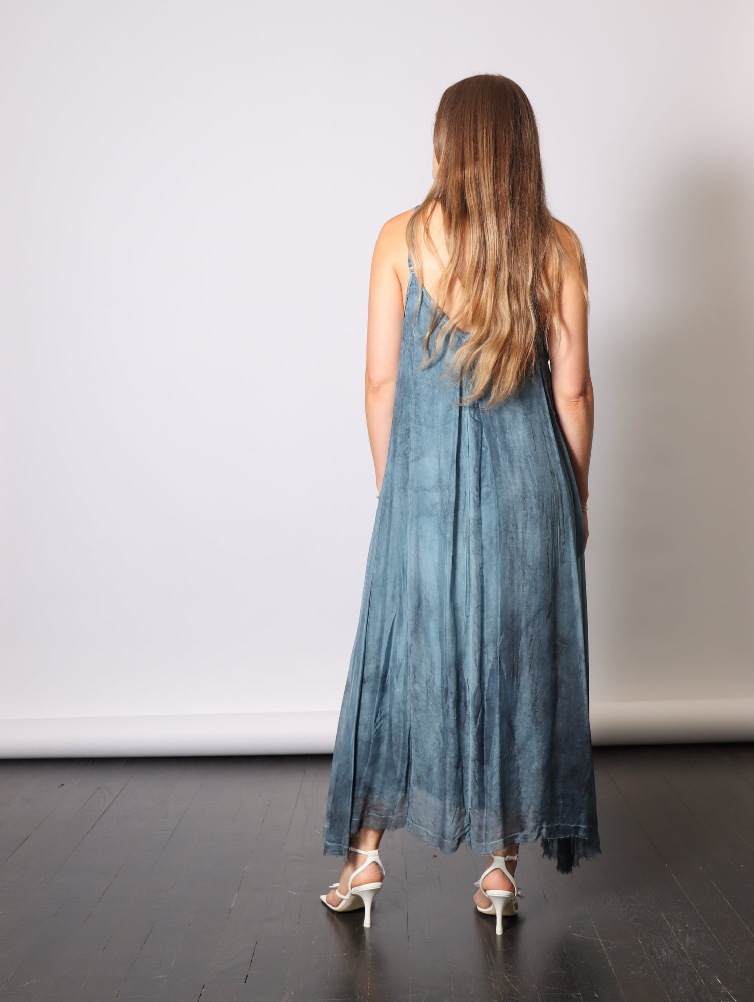 Maxi Slip Dress in Blue Matisse by Sanctamuerte-Dresses-SANCTAMUERTE-Idlewild
