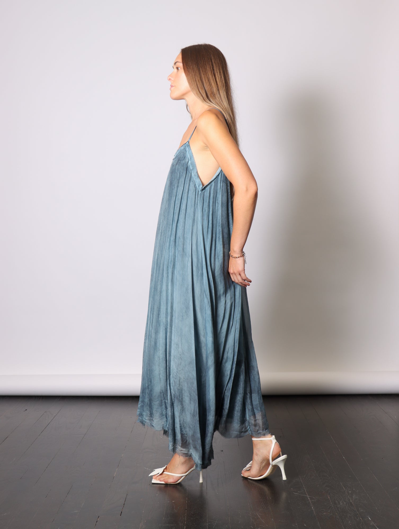 Maxi Slip Dress in Blue Matisse by Sanctamuerte-Dresses-SANCTAMUERTE-Idlewild