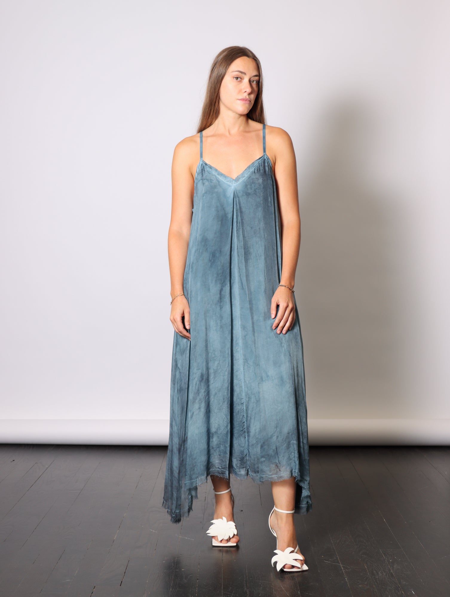 Maxi Slip Dress in Blue Matisse by Sanctamuerte-Dresses-SANCTAMUERTE-Idlewild