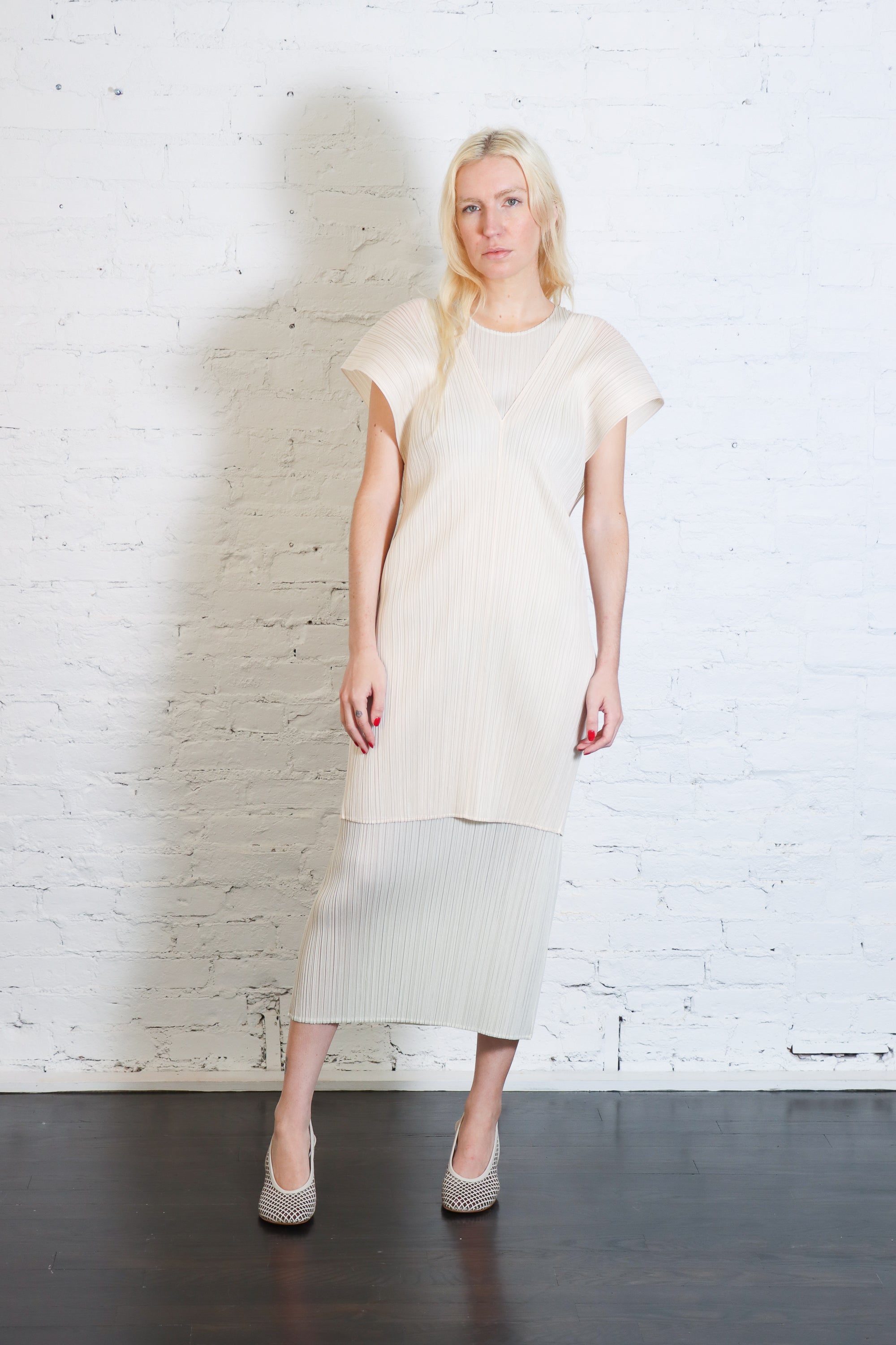 May Monthly Colors Dress in Ivory by Pleats Please Issey Miyake