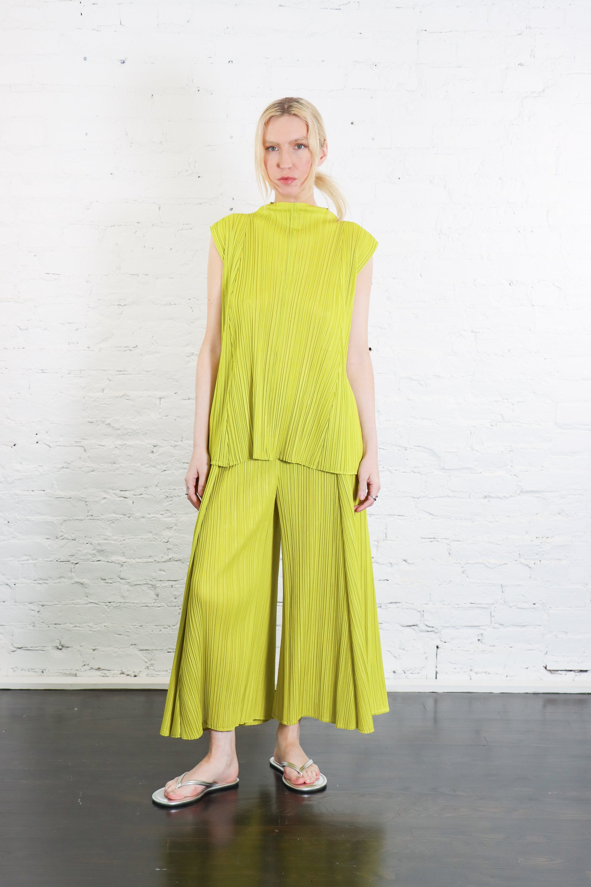 Mellow Pleats Culottes in Mustard by Pleats Please Issey Miyake