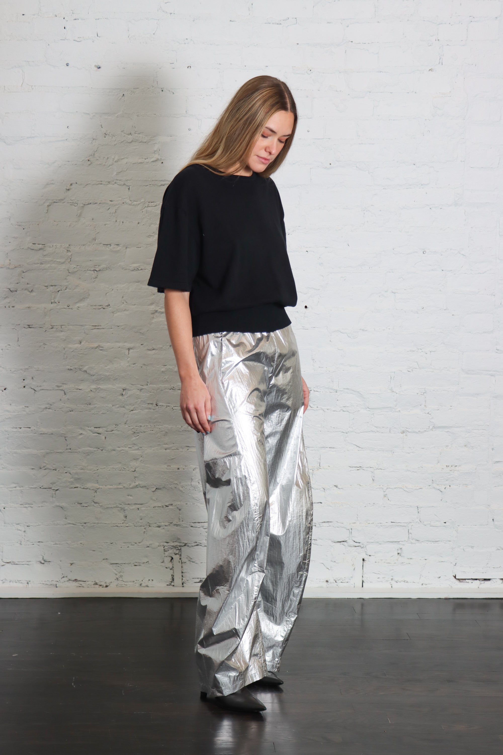 Metallic Nylon Winslow Pant in Silver by Tibi-Pants-Tibi-Idlewild
