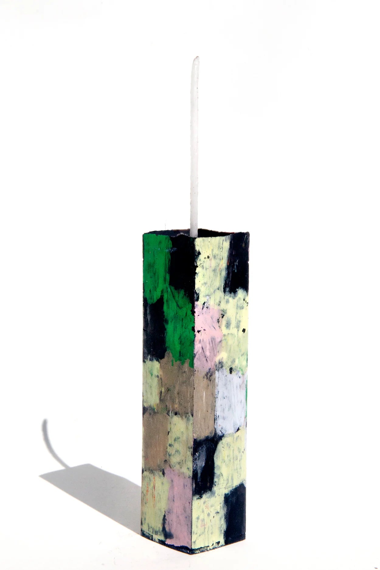 Mid Stack Candle in Green Pink Yellow Black and White by Crying Clover-Home-Idlewild-Idlewild