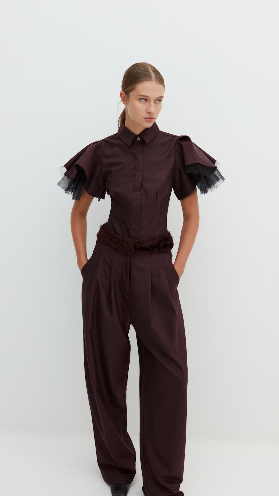 Modern Puff Victorian Top in Oxblood by Shwetambari-Tops-Shwetambari-Idlewild