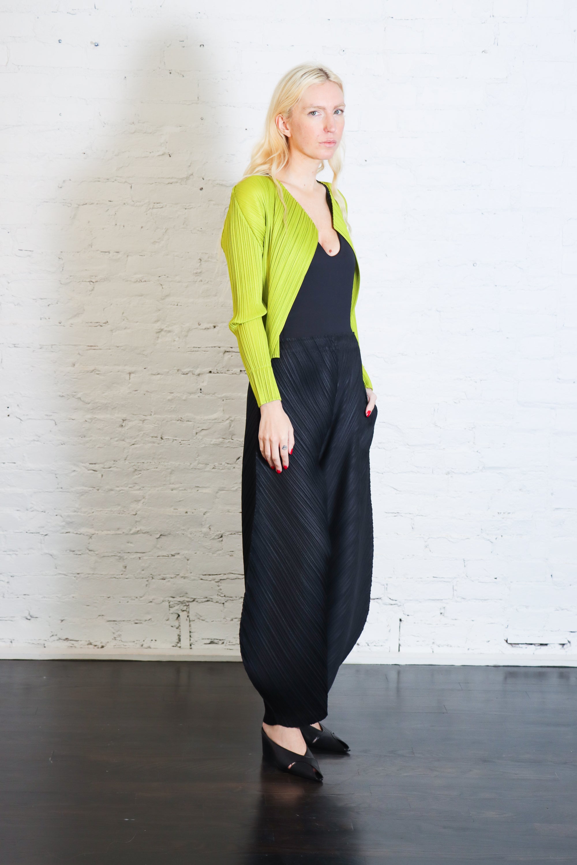 Monthly Colors: June Cardigan in Yellow-Green by Pleats Please Issey Miyake-Pleats Please Issey Miyake-Idlewild-Cincinnati