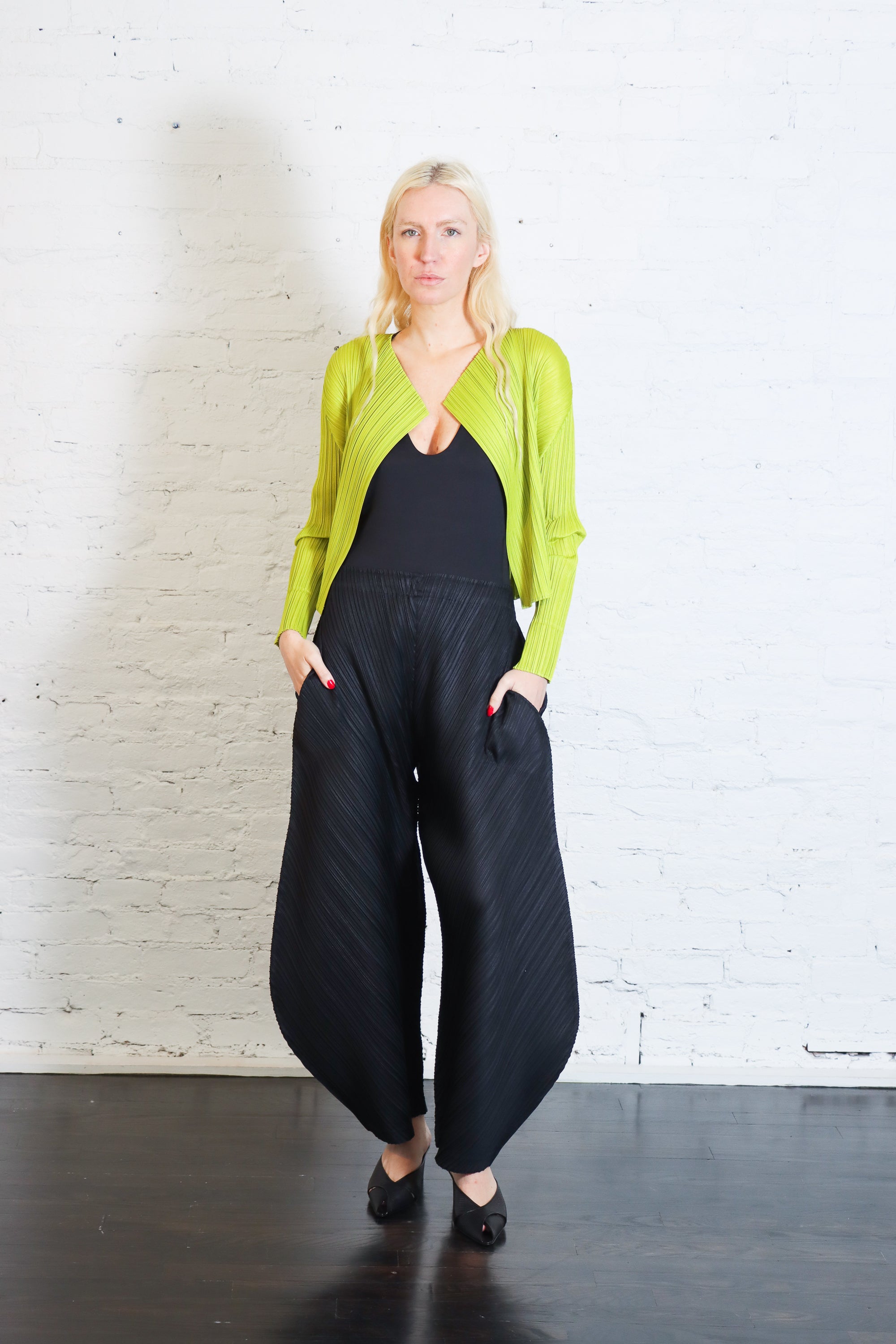 Monthly Colors: June Cardigan in Yellow-Green by Pleats Please Issey Miyake-Pleats Please Issey Miyake-Idlewild-Cincinnati