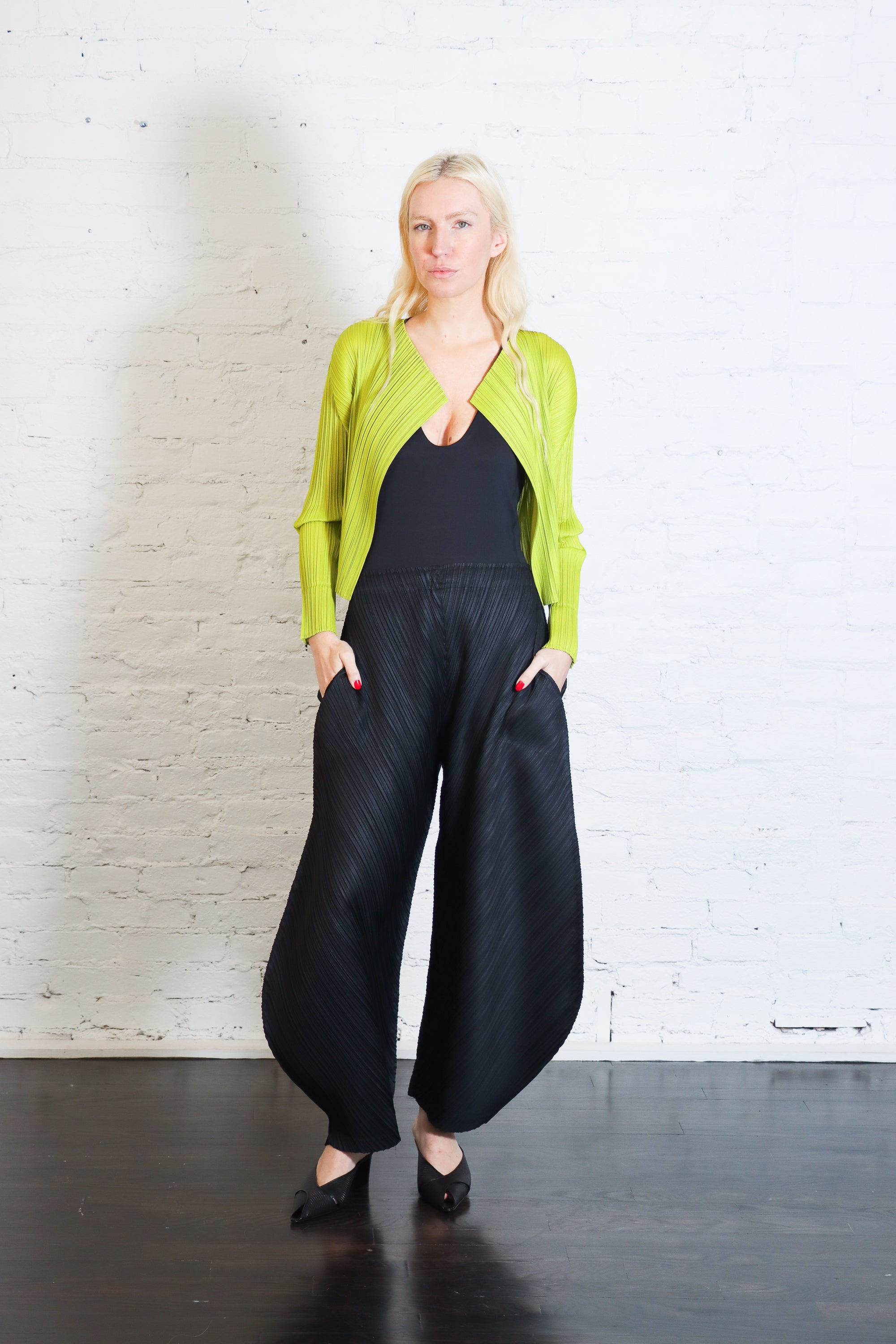 Monthly Colors: June Cardigan in Yellow-Green by Pleats Please Issey Miyake-Pleats Please Issey Miyake-Idlewild-Cincinnati