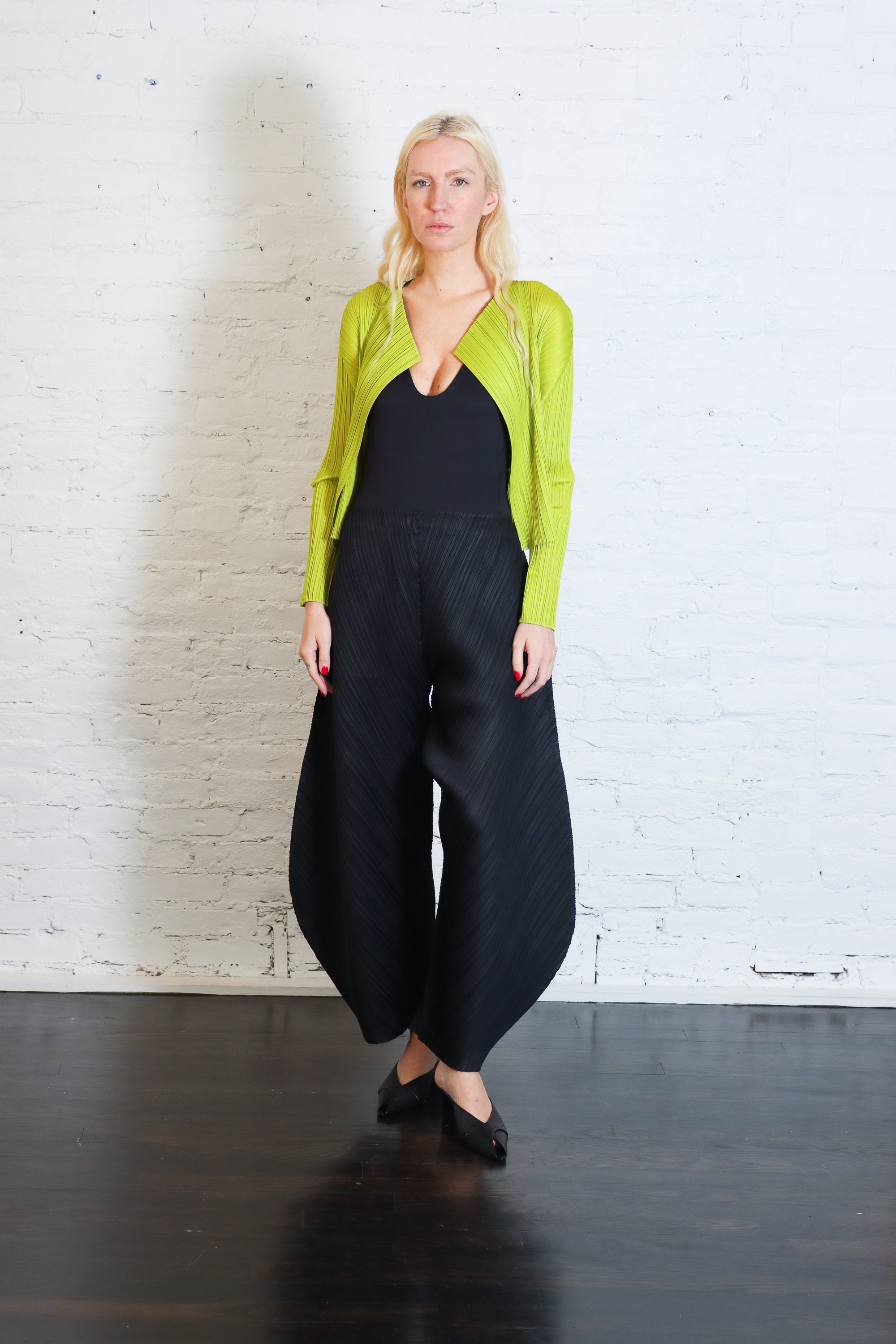 Monthly Colors: June Cardigan in Yellow-Green by Pleats Please Issey Miyake-Pleats Please Issey Miyake-Idlewild-Cincinnati