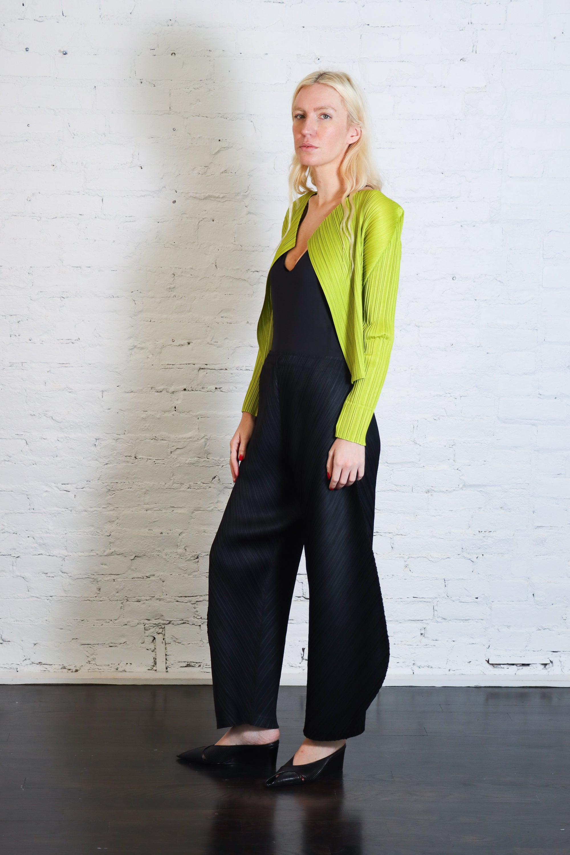 Monthly Colors: June Cardigan in Yellow-Green by Pleats Please Issey Miyake-Pleats Please Issey Miyake-Idlewild-Cincinnati