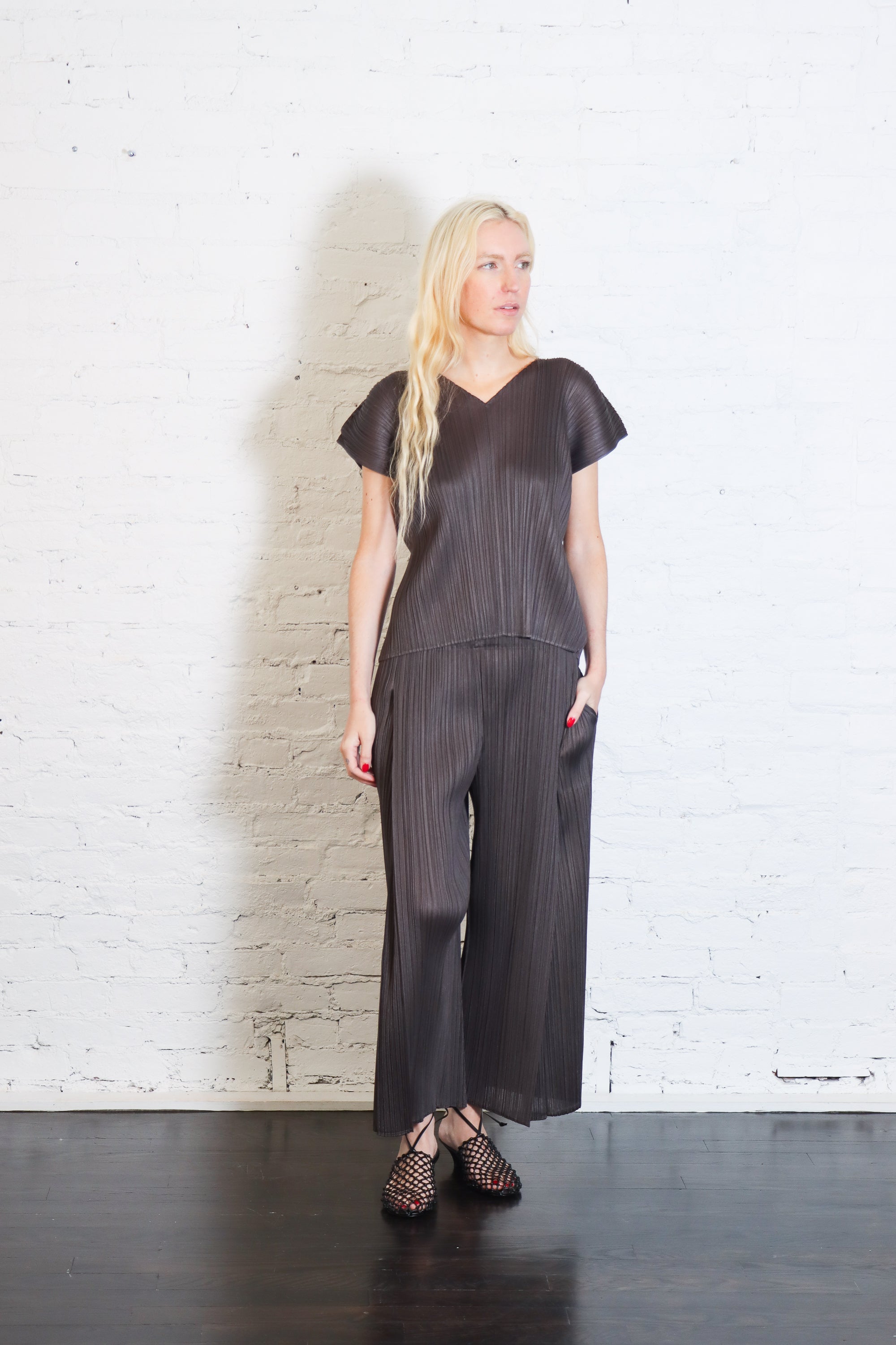 PLEATS PLEASE パンツ Monthly Colors: June Pants in Charcoal by Pleats Please Issey Miyake