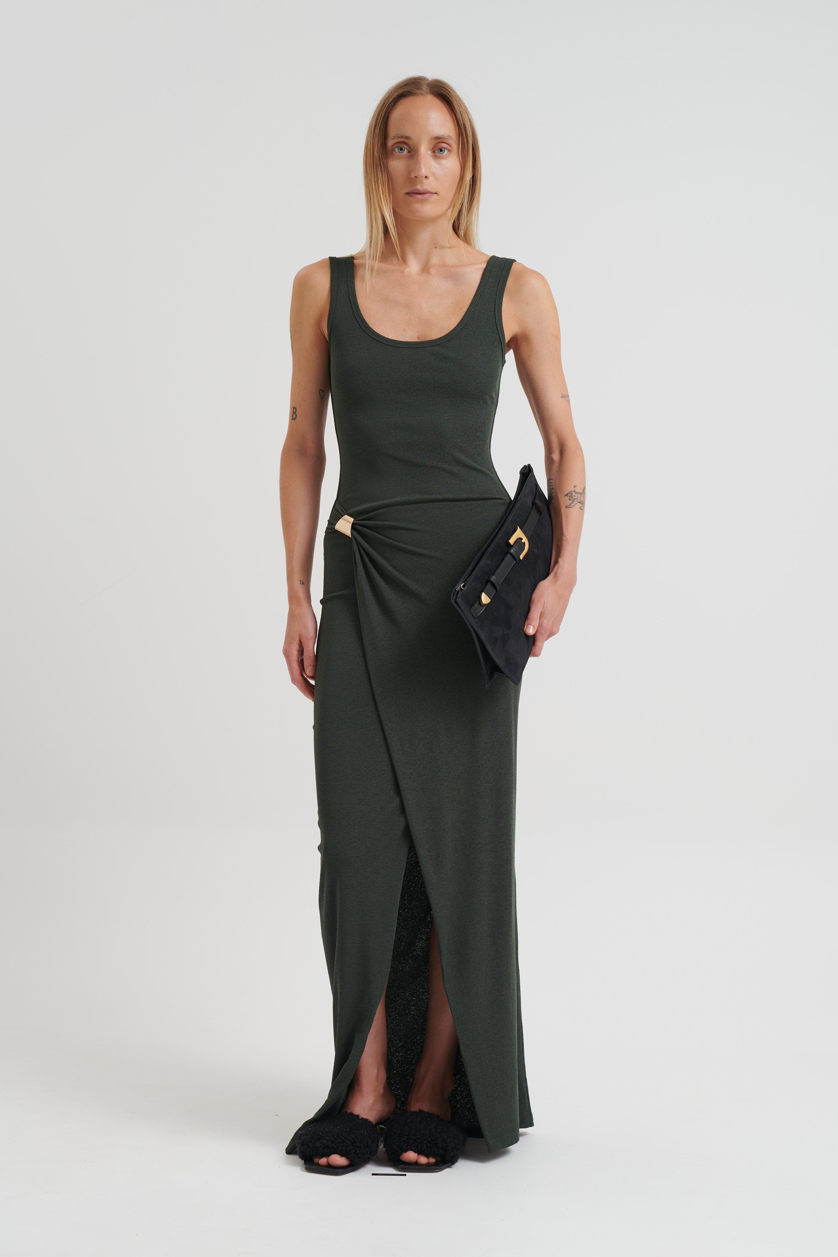 neith. ネイス Armed Second Skin Dress #2 Nenet Dress in Midnight Green by Nanushka
