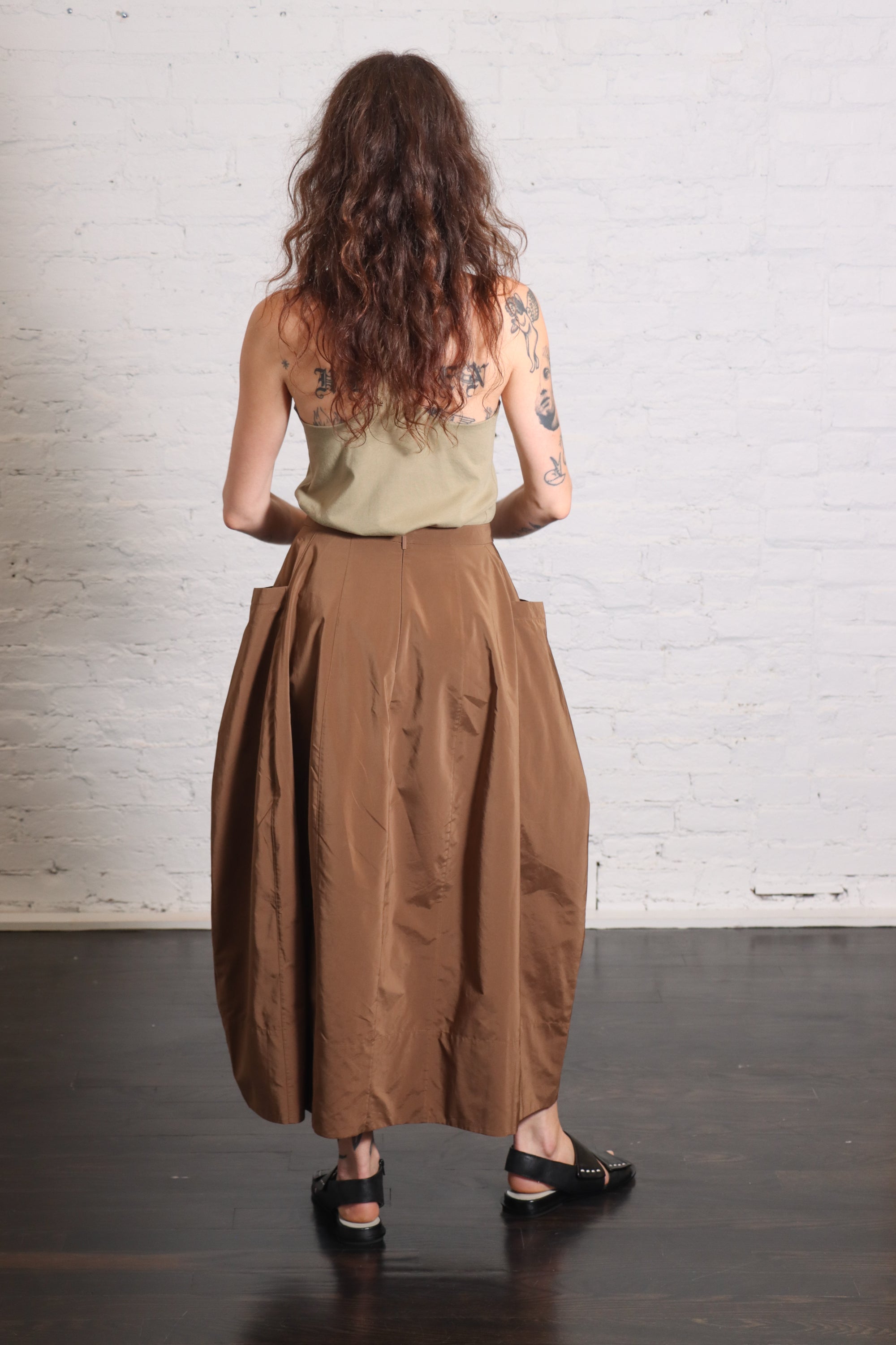 Nylon Lantern Skirt in Caramel Latte by Tibi-Tibi-Idlewild