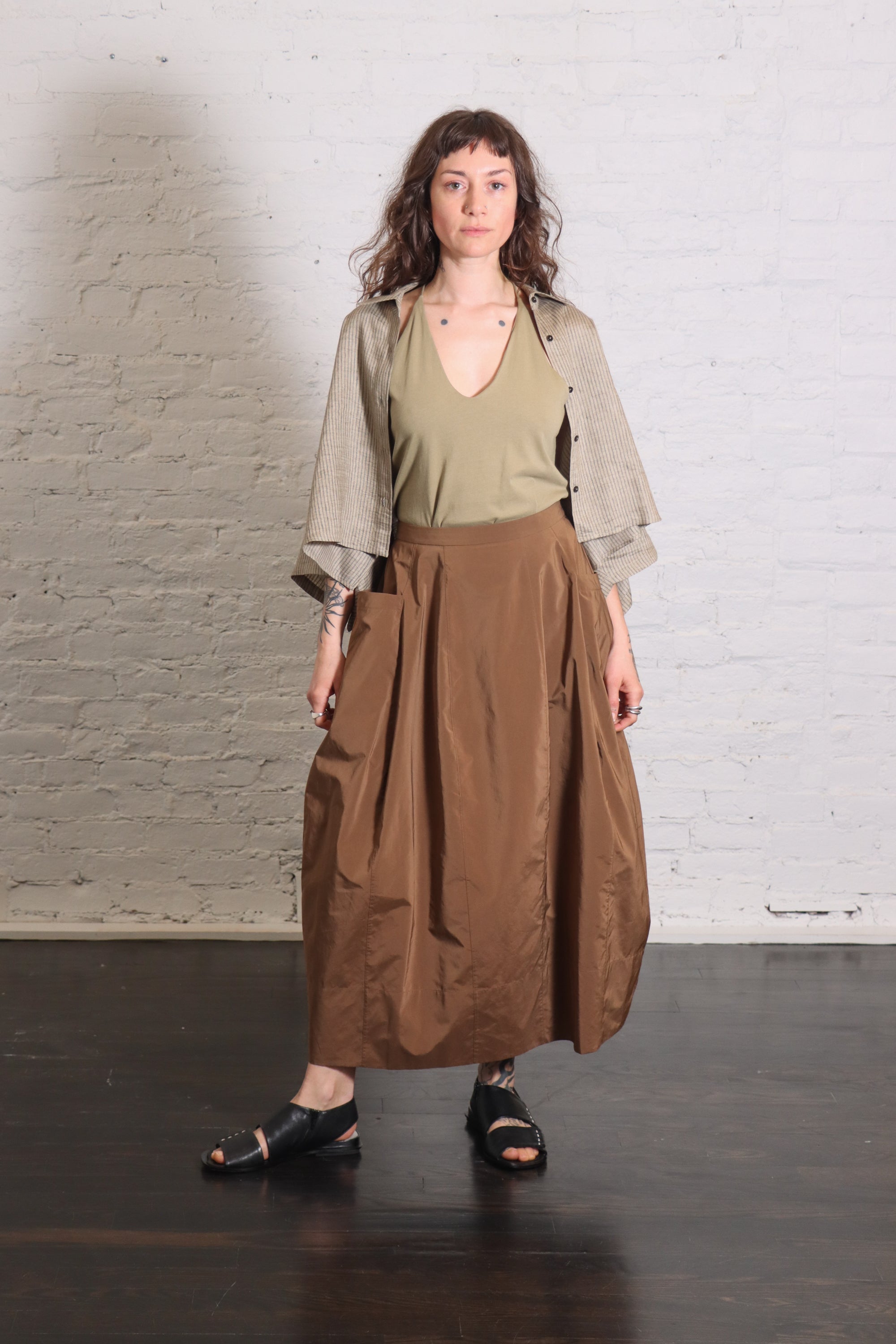 Nylon Lantern Skirt in Caramel Latte by Tibi-Tibi-Idlewild