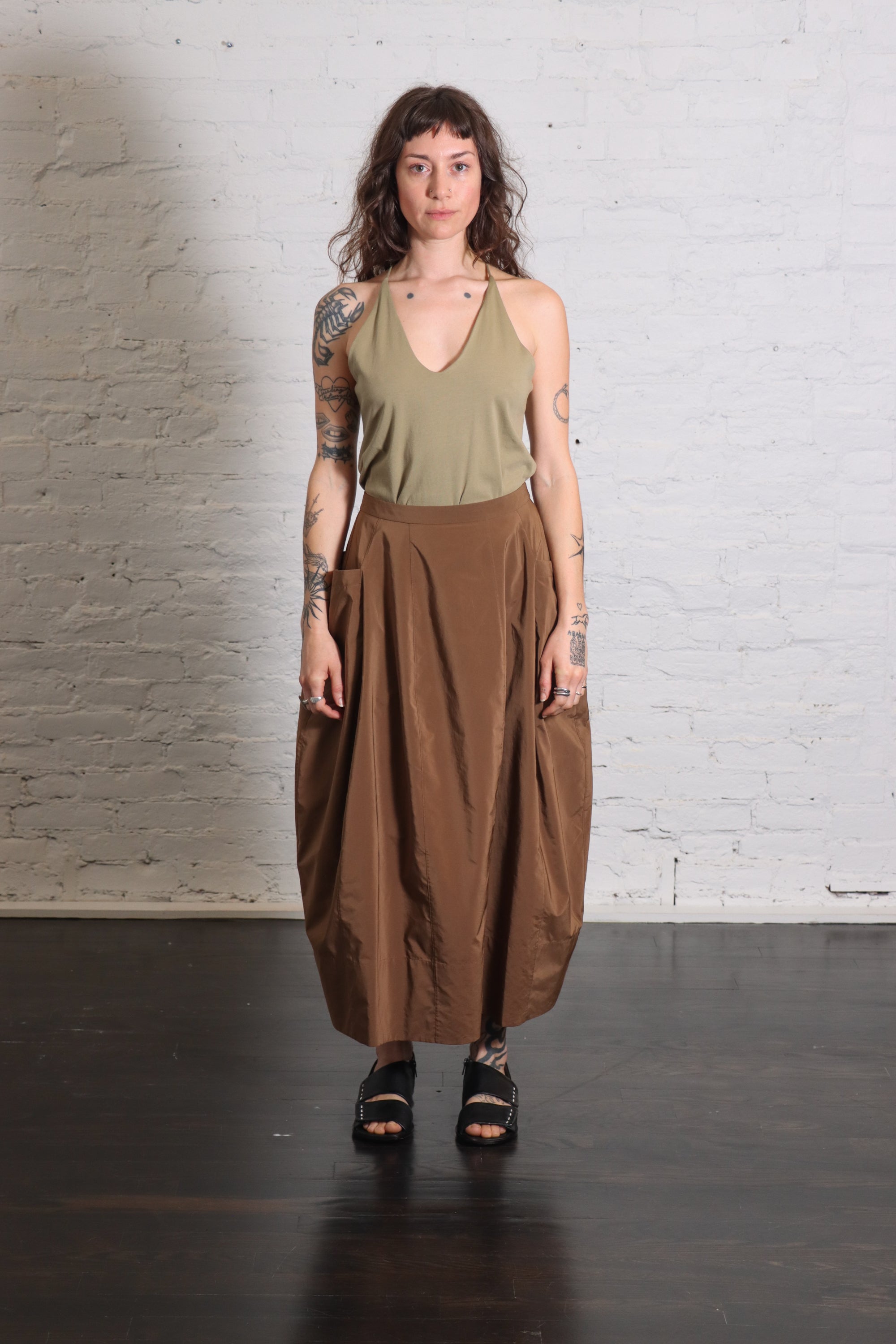 Nylon Lantern Skirt in Caramel Latte by Tibi-Tibi-Idlewild