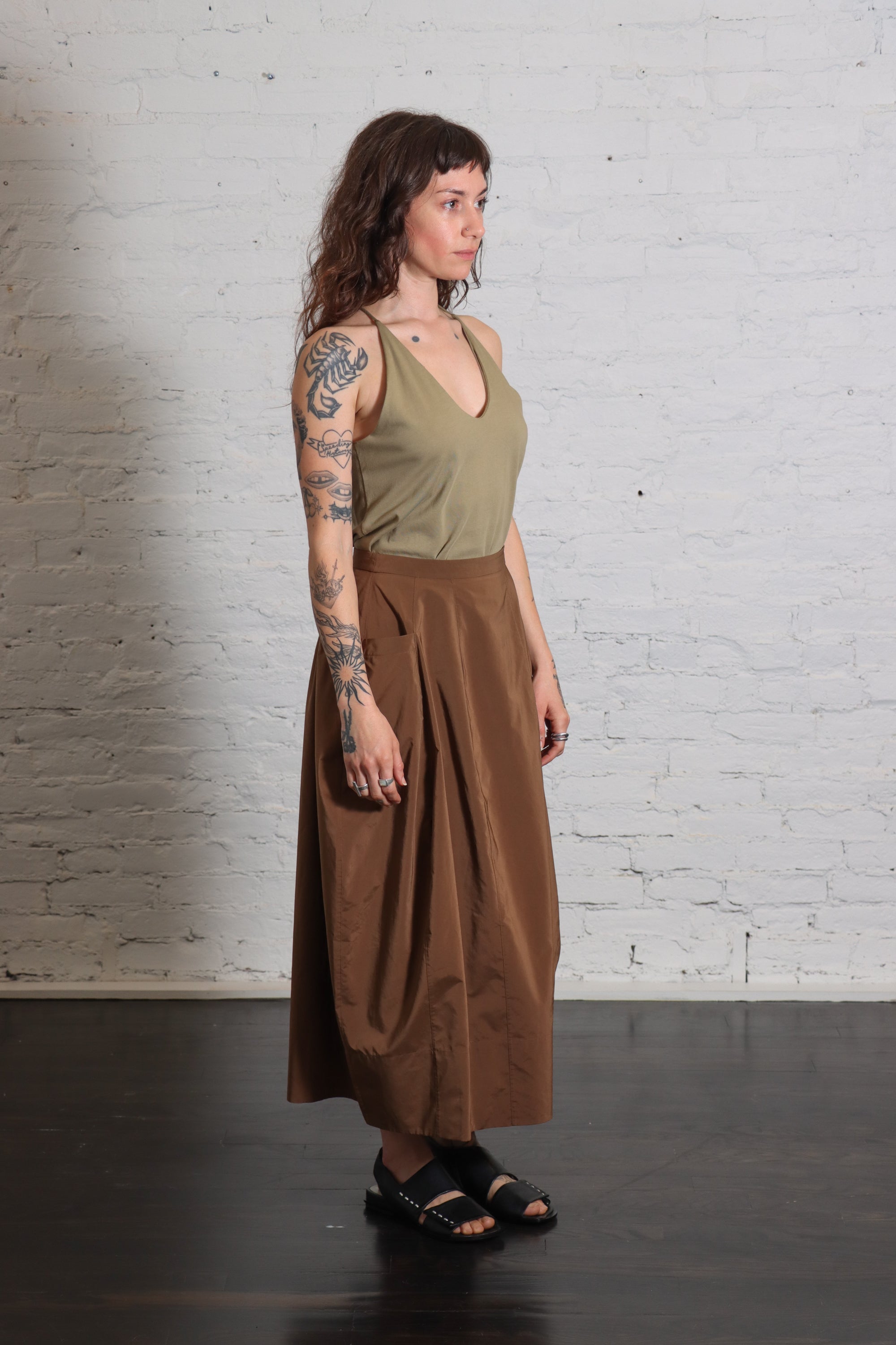 Nylon Lantern Skirt in Caramel Latte by Tibi-Tibi-Idlewild