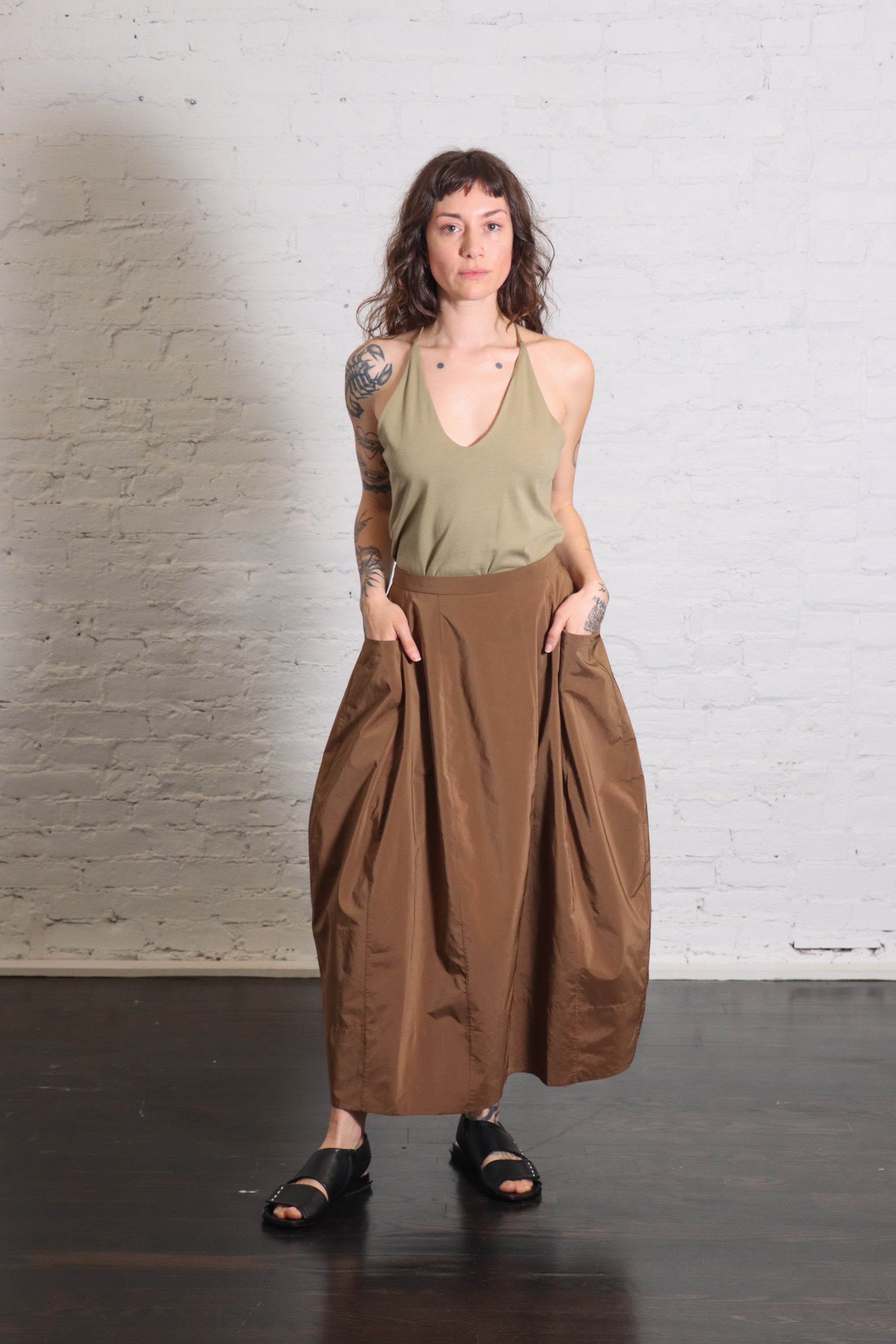 Nylon Lantern Skirt in Caramel Latte by Tibi-Tibi-Idlewild